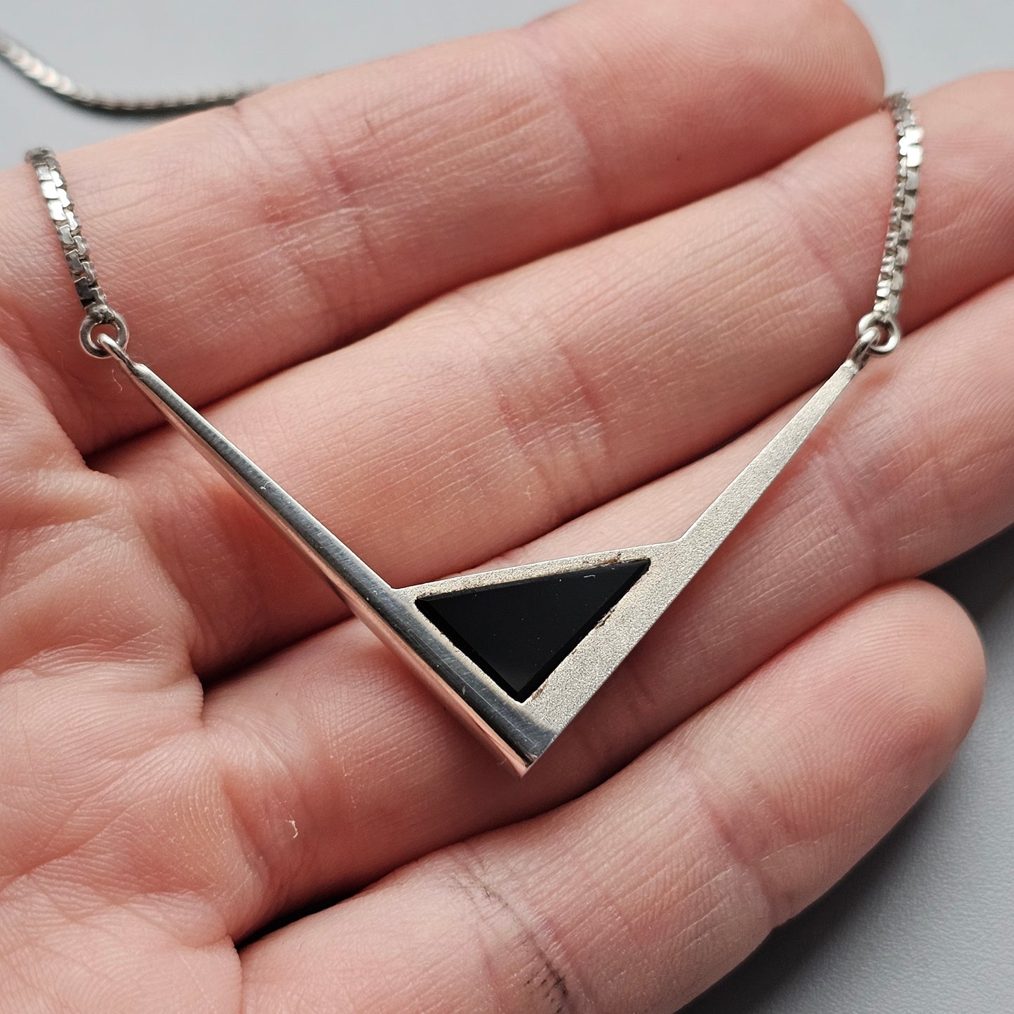 Vintage Finnish Sterling Silver & Onyx Necklace 1990s 1980s