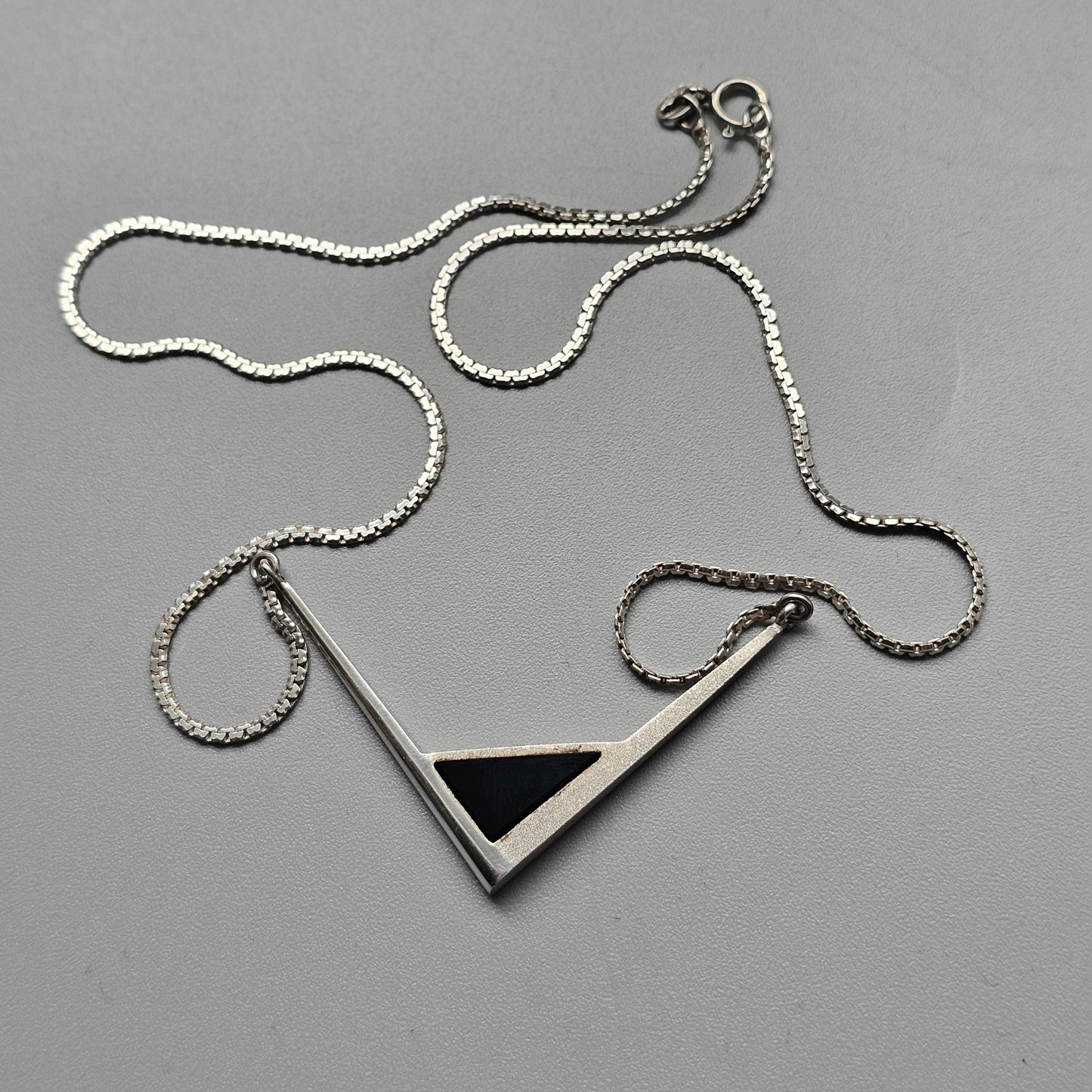 Vintage Finnish Sterling Silver & Onyx Necklace 1990s 1980s