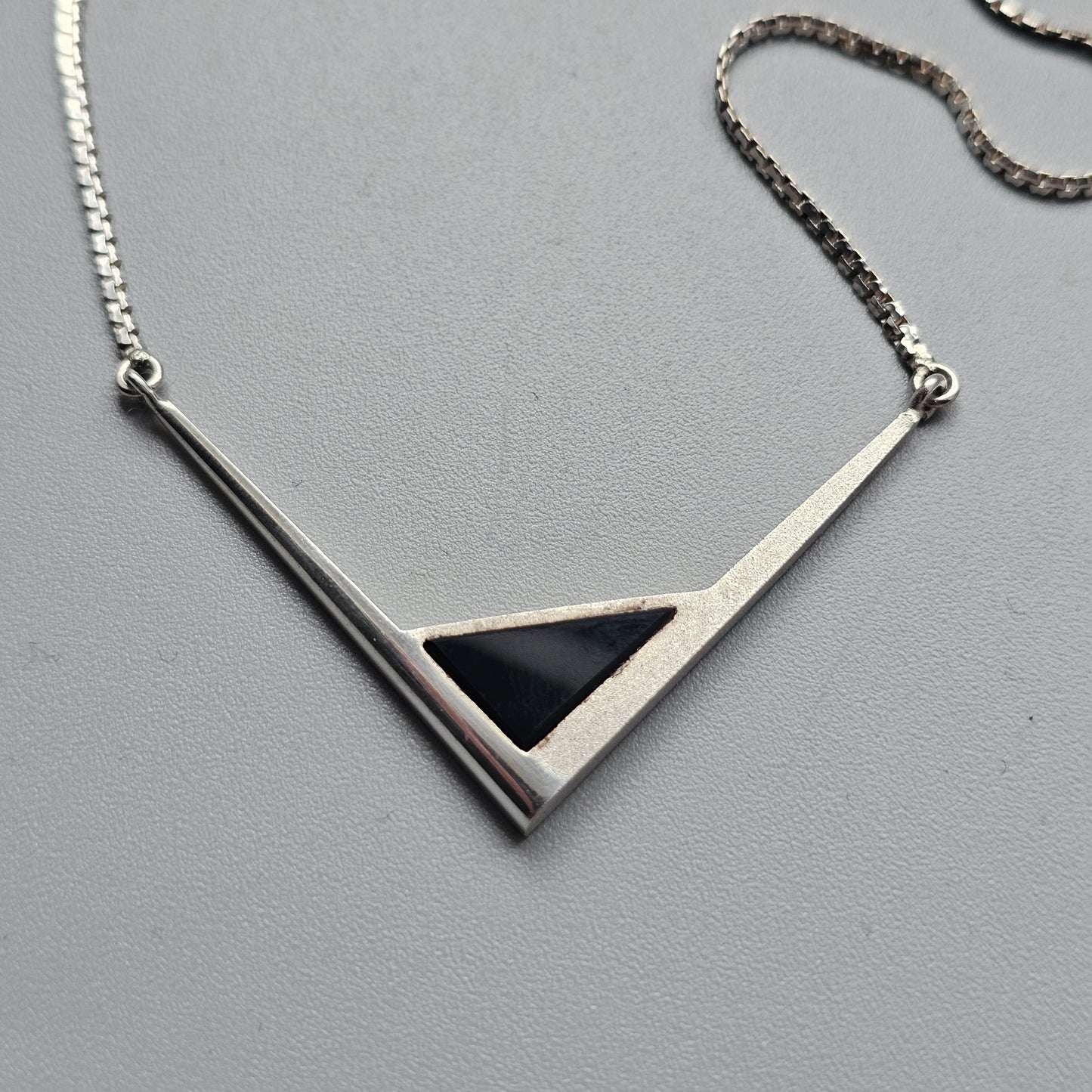 Vintage Finnish Sterling Silver & Onyx Necklace 1990s 1980s