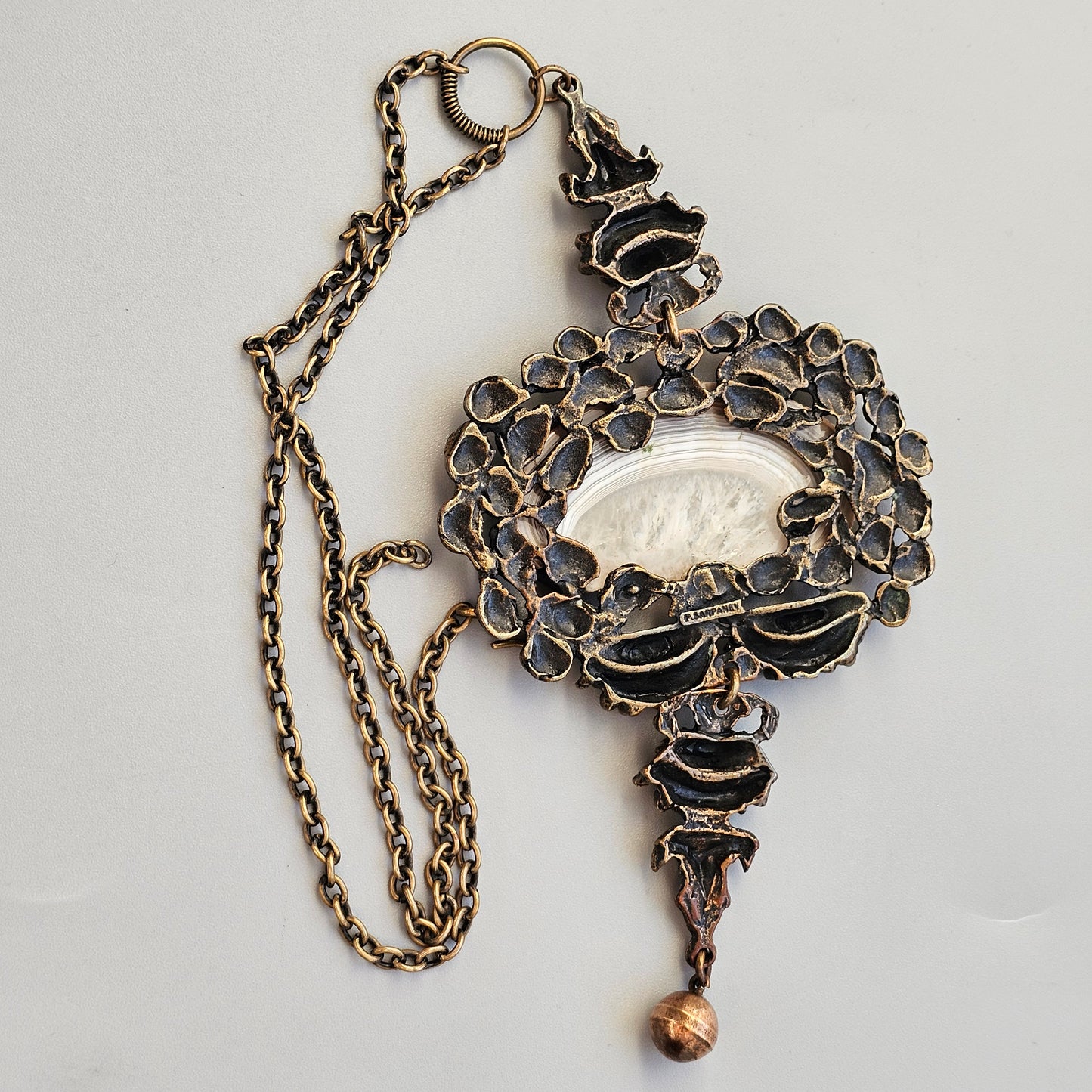 1970s Huge Vintage Pentti Sarpaneva Finnish Bronze Necklace with Sliced Agate