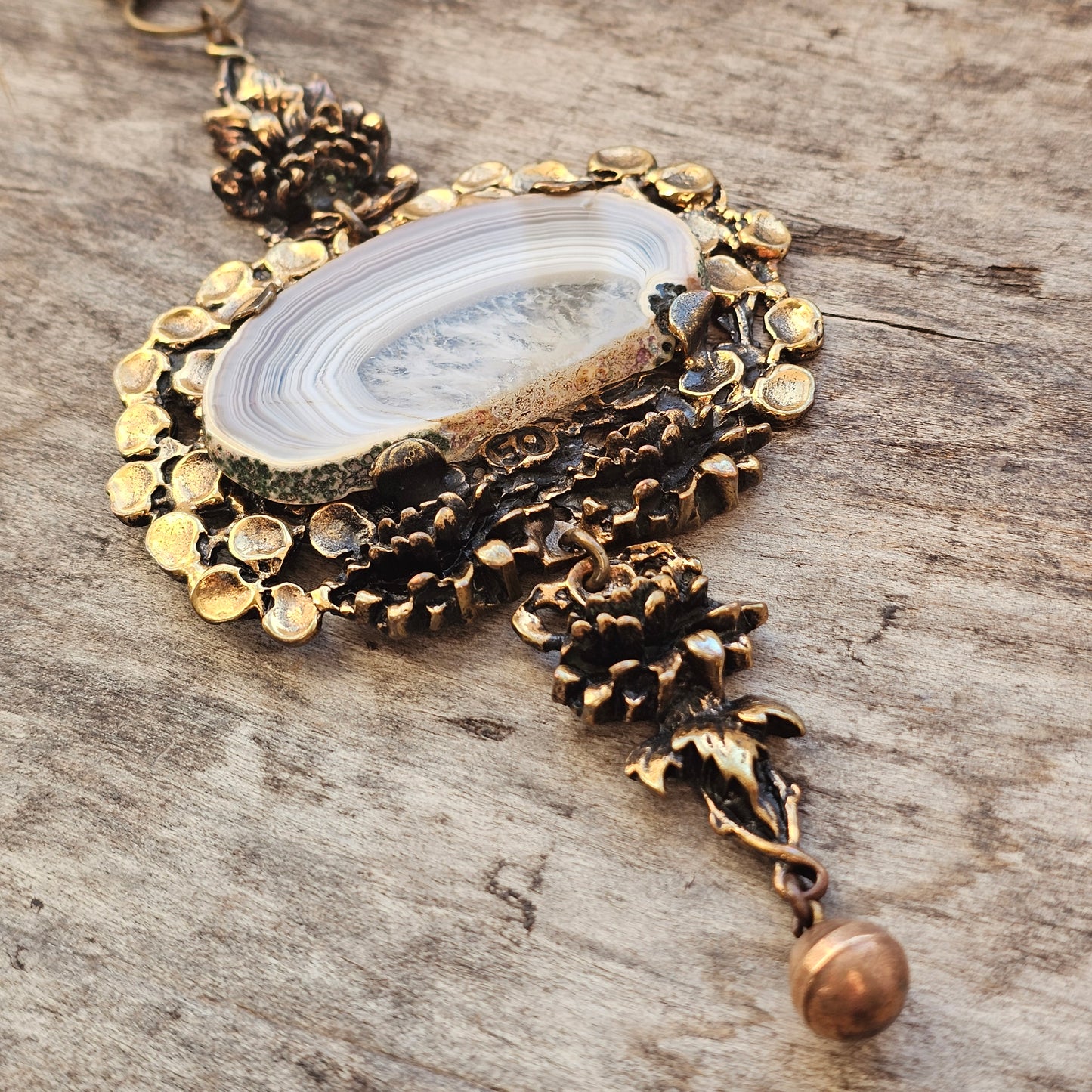 1970s Huge Vintage Pentti Sarpaneva Finnish Bronze Necklace with Sliced Agate