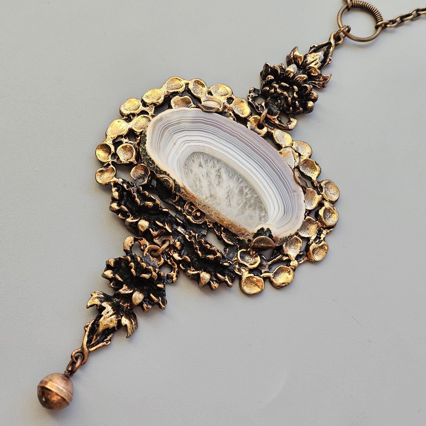 1970s Huge Vintage Pentti Sarpaneva Finnish Bronze Necklace with Sliced Agate