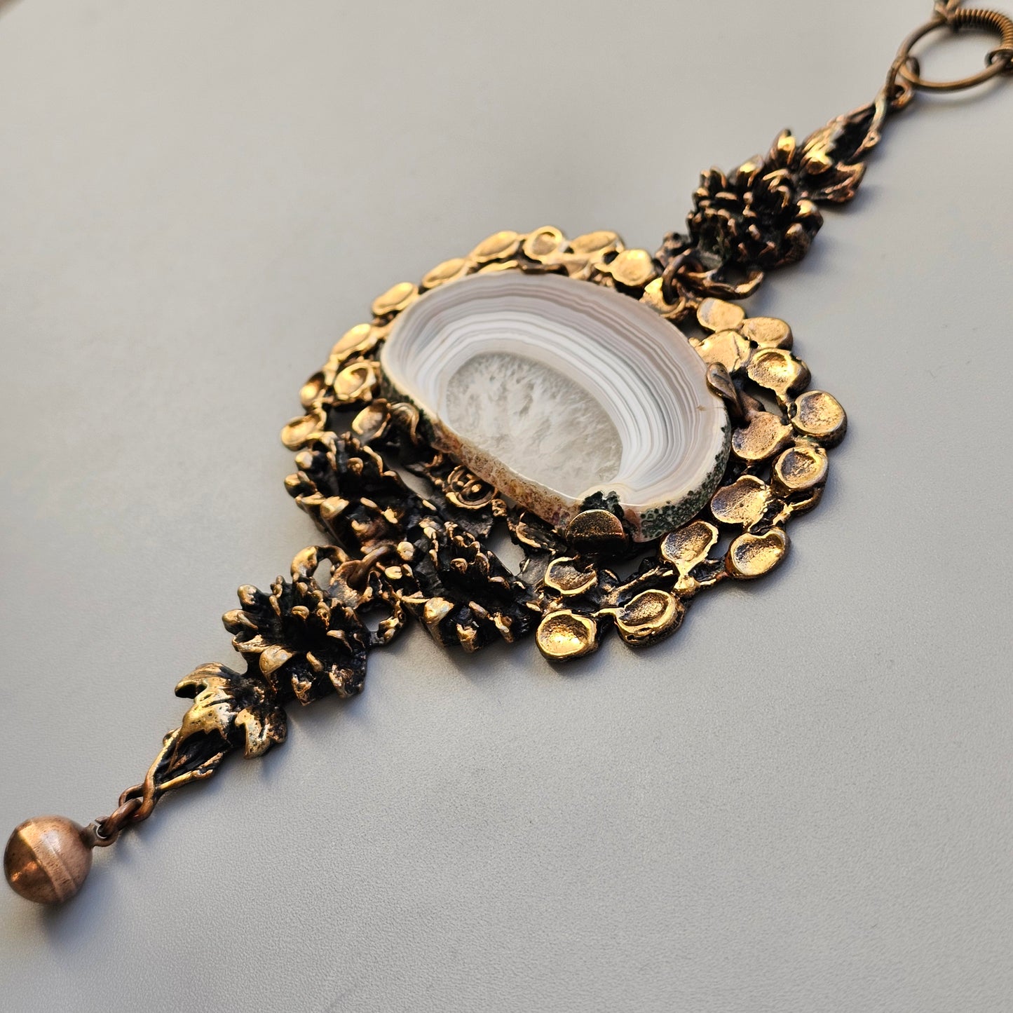 1970s Huge Vintage Pentti Sarpaneva Finnish Bronze Necklace with Sliced Agate