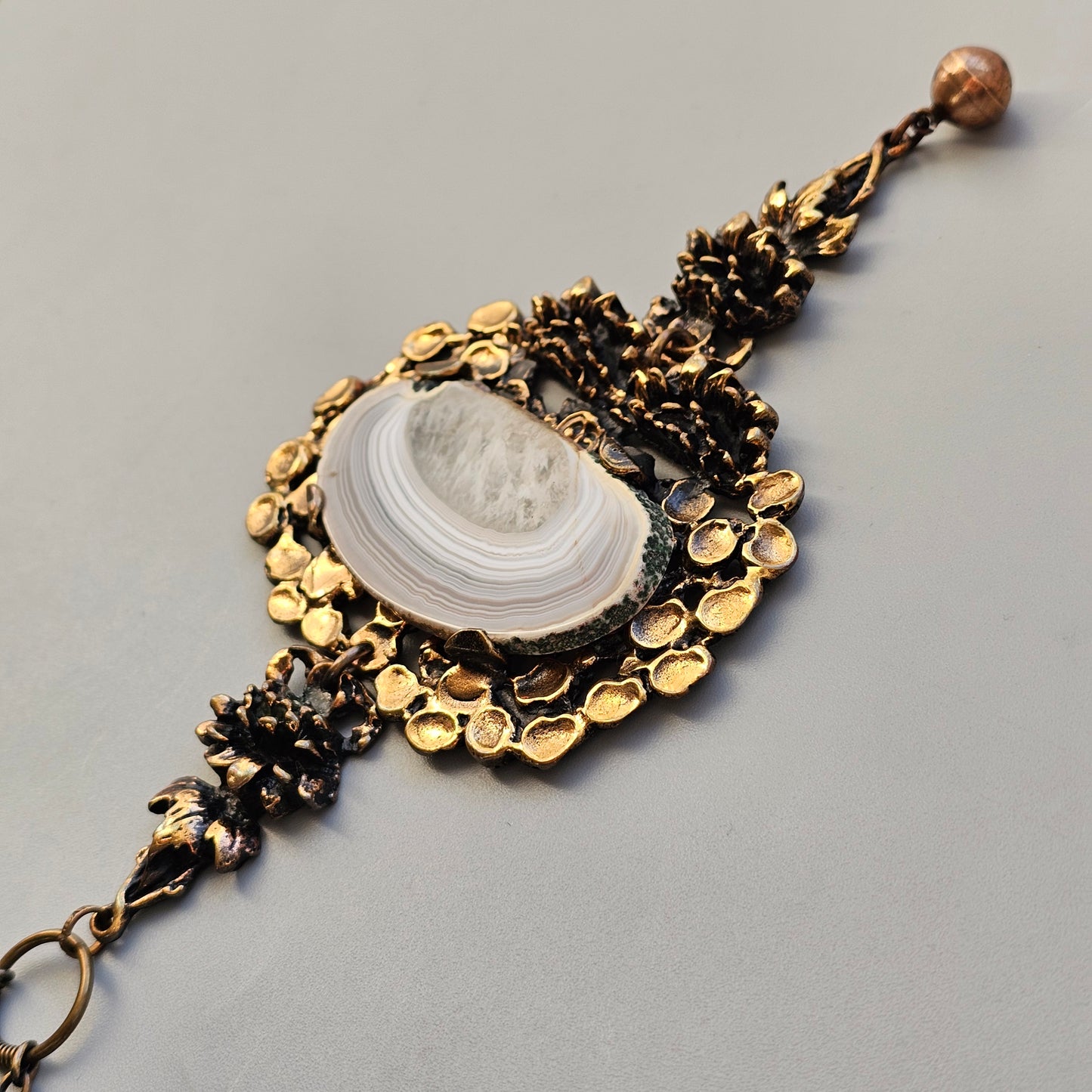 1970s Huge Vintage Pentti Sarpaneva Finnish Bronze Necklace with Sliced Agate