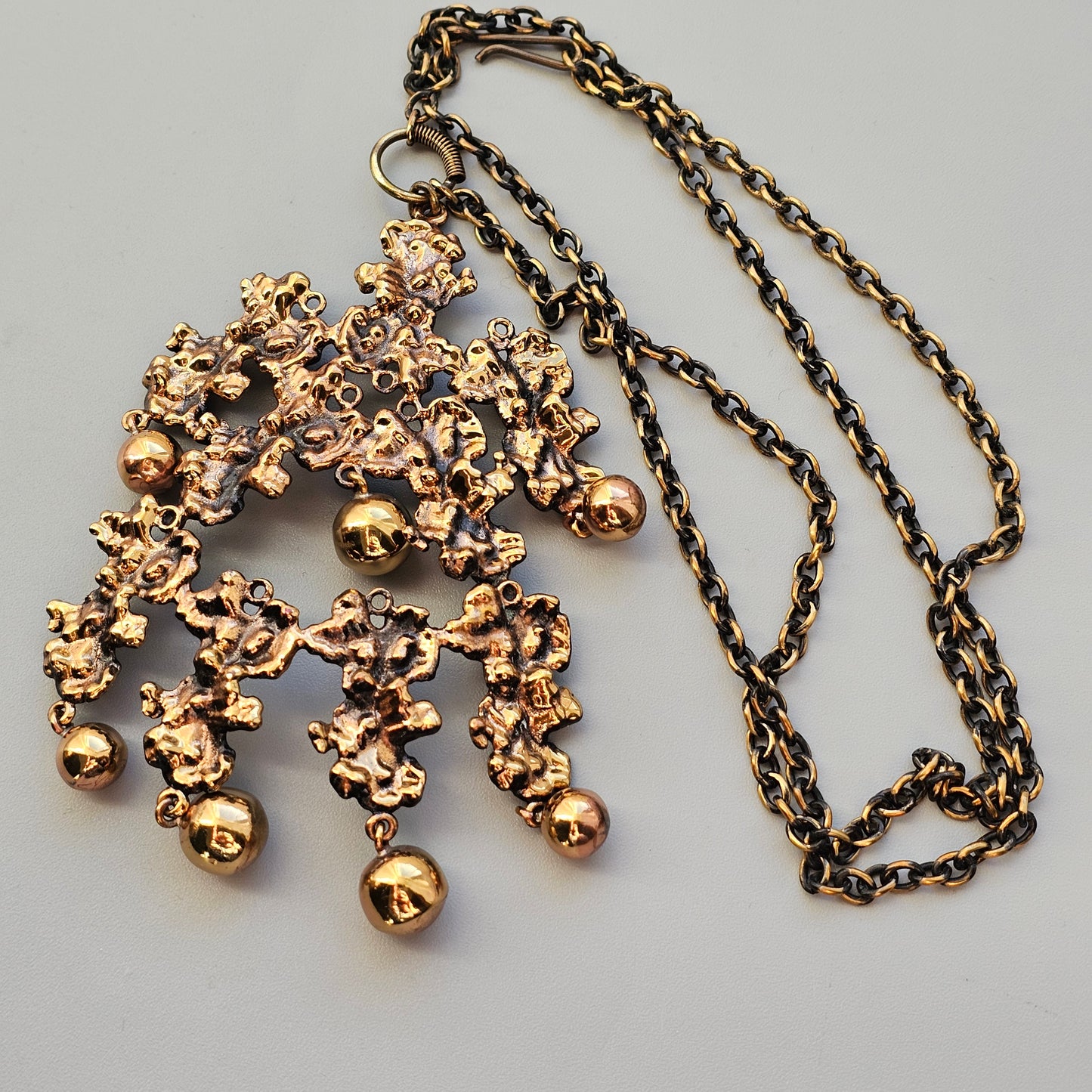 Large Pentti Sarpaneva 1970s Finnish Brutalist Bronze Necklace — Kaarna Bark Design