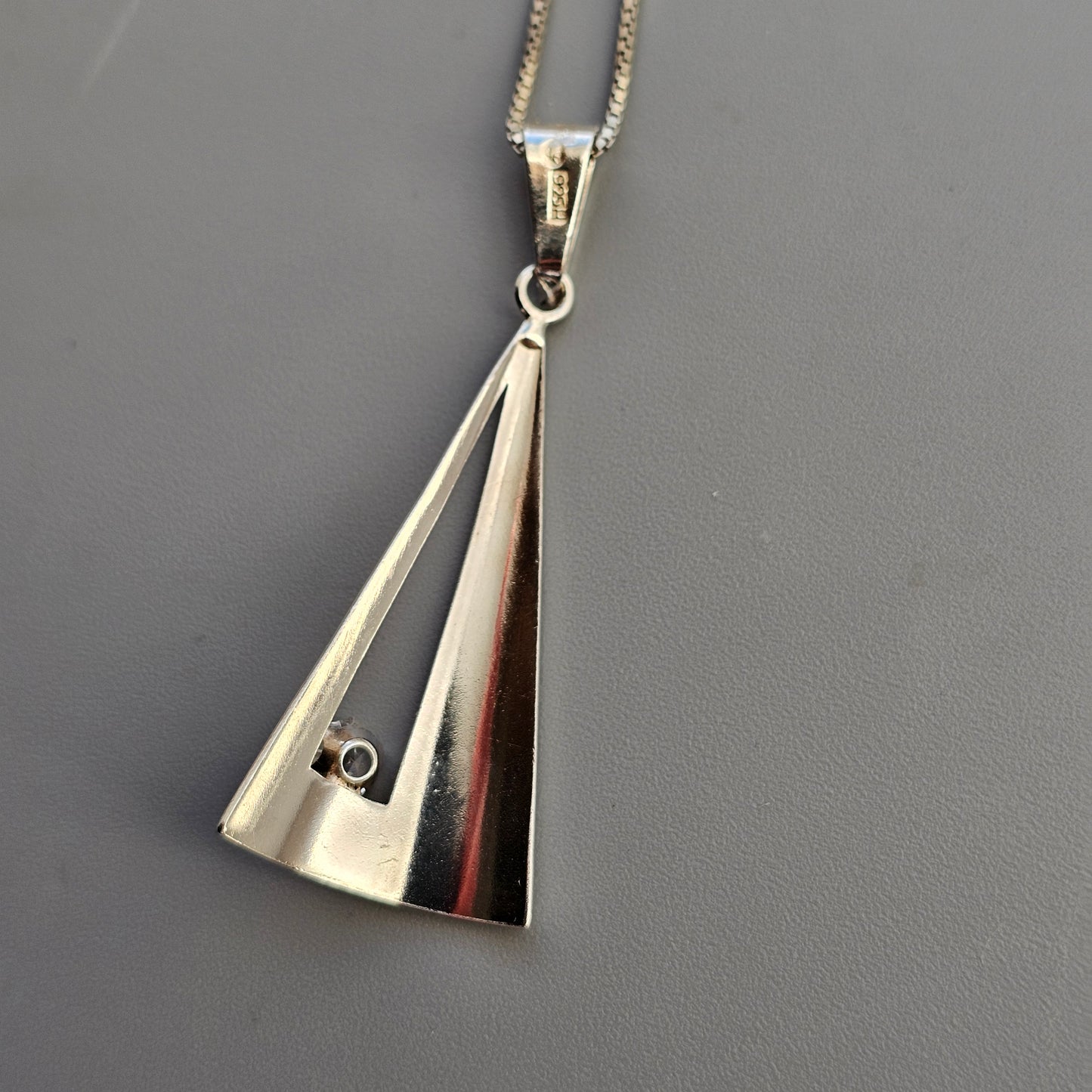 Vintage Modernist 1960s 1970s Finnish Silver & Rock Crystal Necklace Pendant by Edvard Kinni