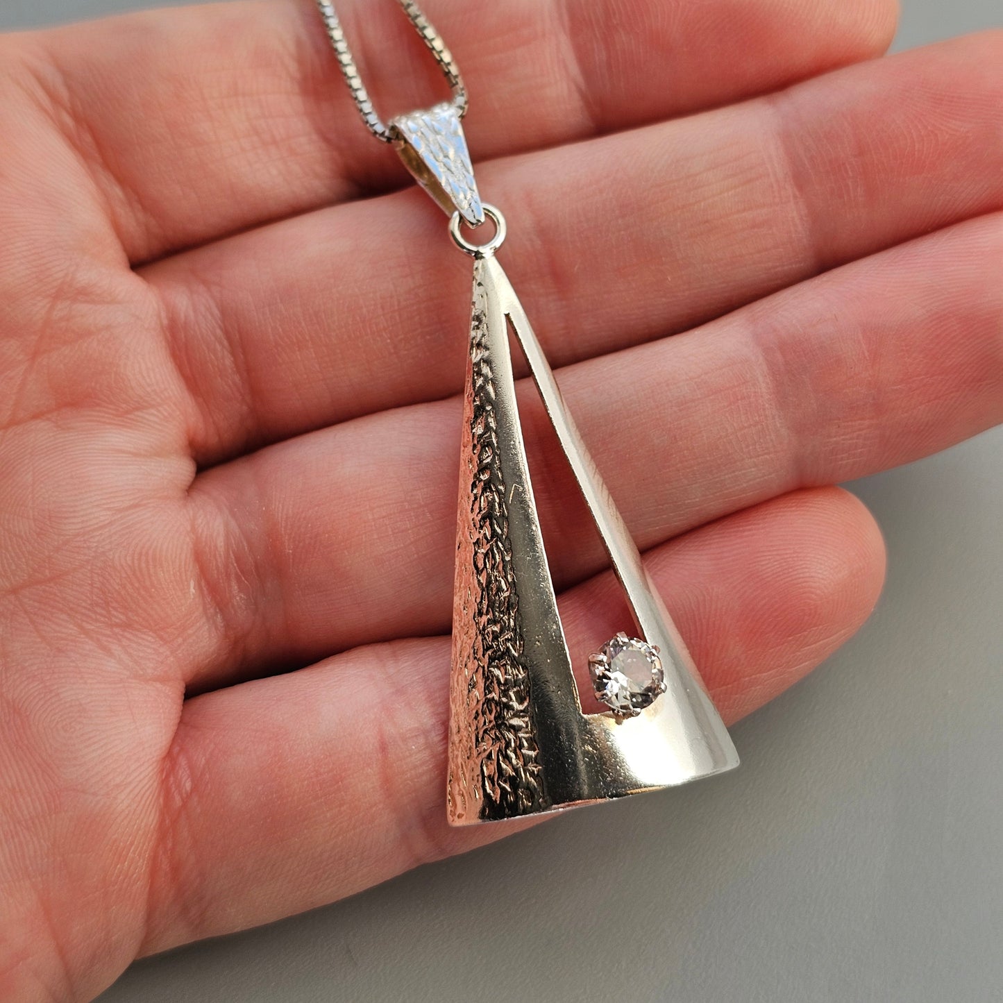 Vintage Modernist 1960s 1970s Finnish Silver & Rock Crystal Necklace Pendant by Edvard Kinni