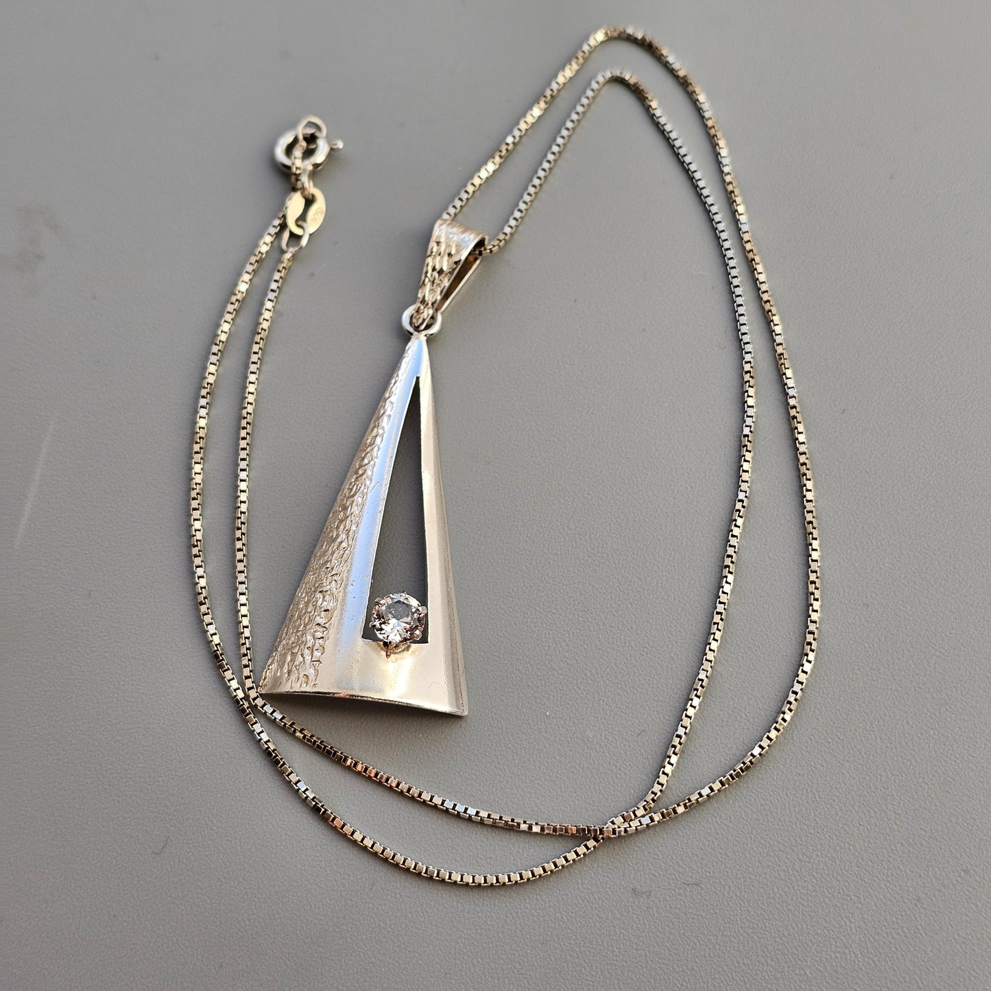 Vintage Modernist 1960s 1970s Finnish Silver & Rock Crystal Necklace Pendant by Edvard Kinni