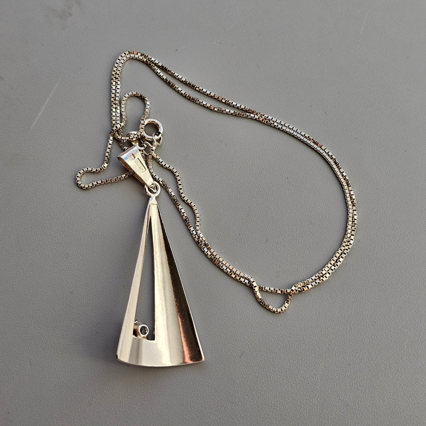 Vintage Modernist 1960s 1970s Finnish Silver & Rock Crystal Necklace Pendant by Edvard Kinni