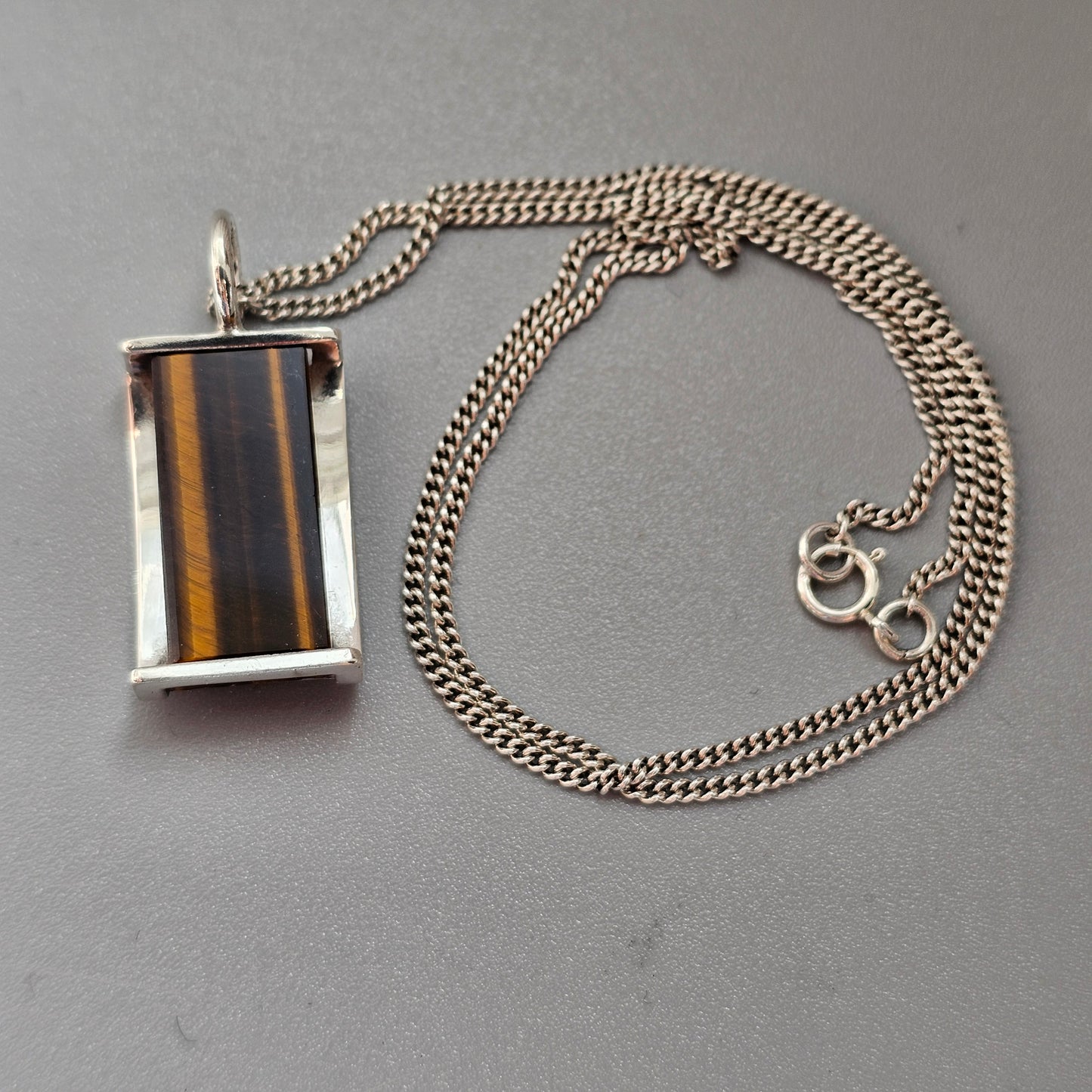 1960s Modernist Silver & Tiger's Eye Necklace Pendant by Elis Kauppi Kupittaan Kulta 1962