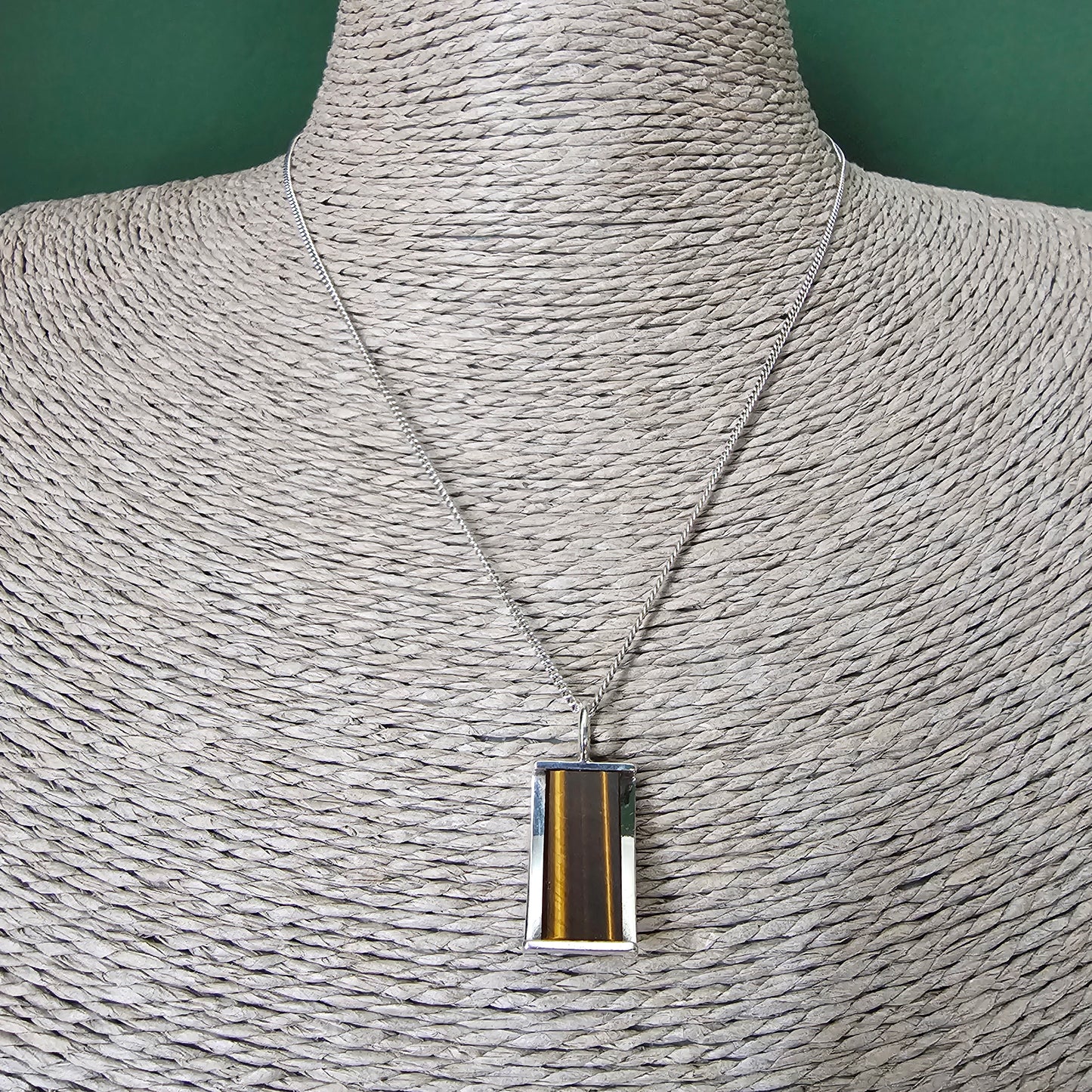 1960s Modernist Silver & Tiger's Eye Necklace Pendant by Elis Kauppi Kupittaan Kulta 1962