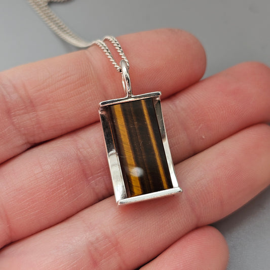 1960s Modernist Silver & Tiger's Eye Necklace Pendant by Elis Kauppi Kupittaan Kulta 1962