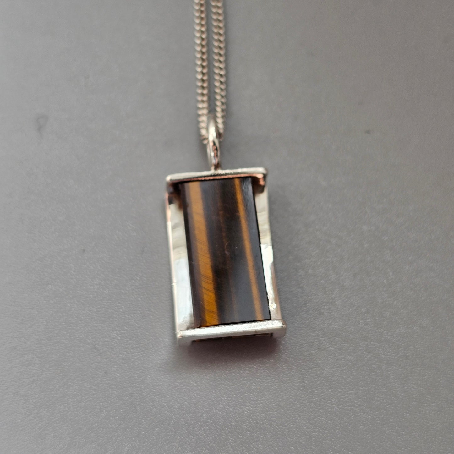 1960s Modernist Silver & Tiger's Eye Necklace Pendant by Elis Kauppi Kupittaan Kulta 1962