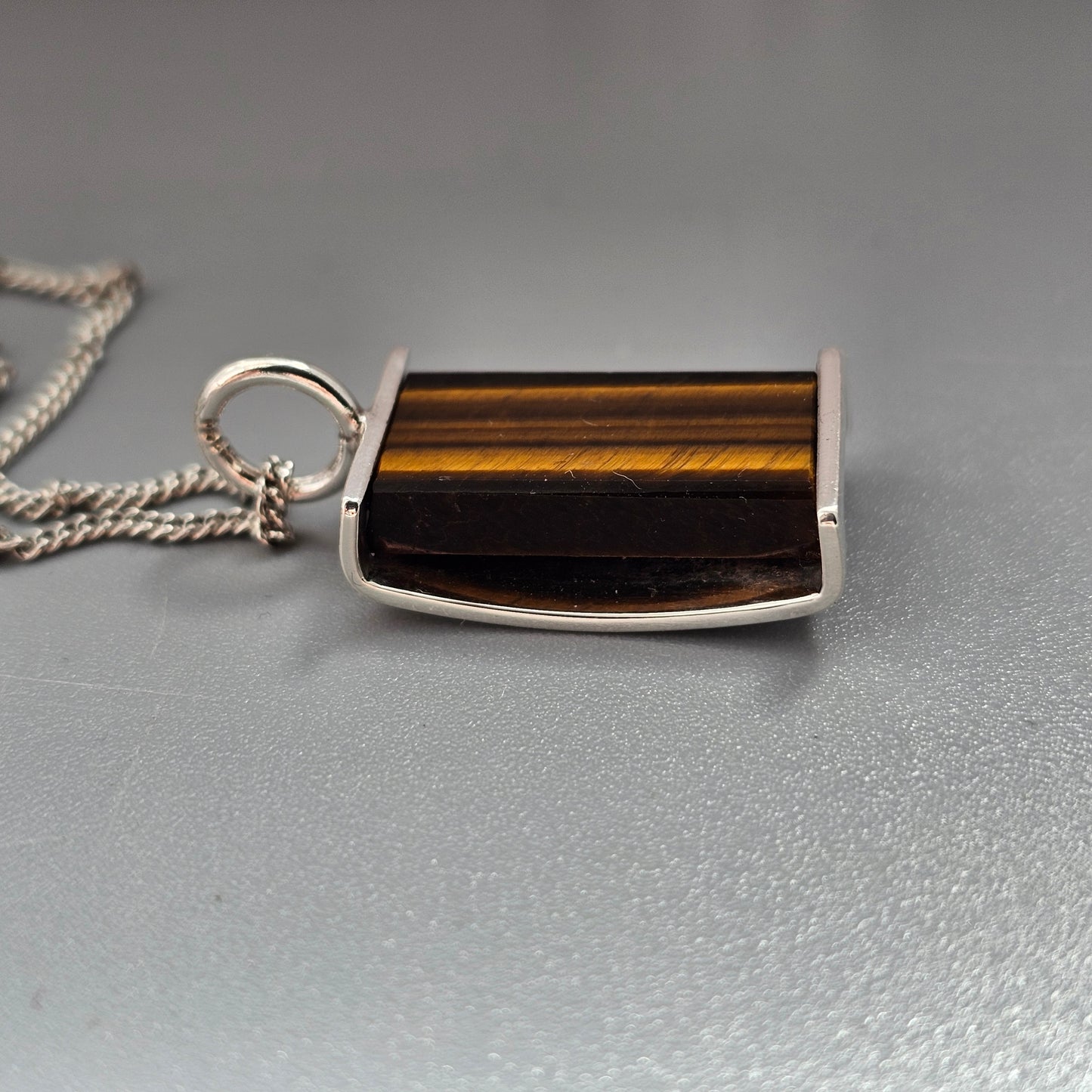 1960s Modernist Silver & Tiger's Eye Necklace Pendant by Elis Kauppi Kupittaan Kulta 1962