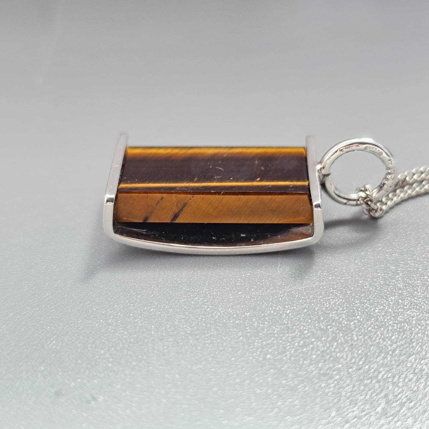1960s Modernist Silver & Tiger's Eye Necklace Pendant by Elis Kauppi Kupittaan Kulta 1962