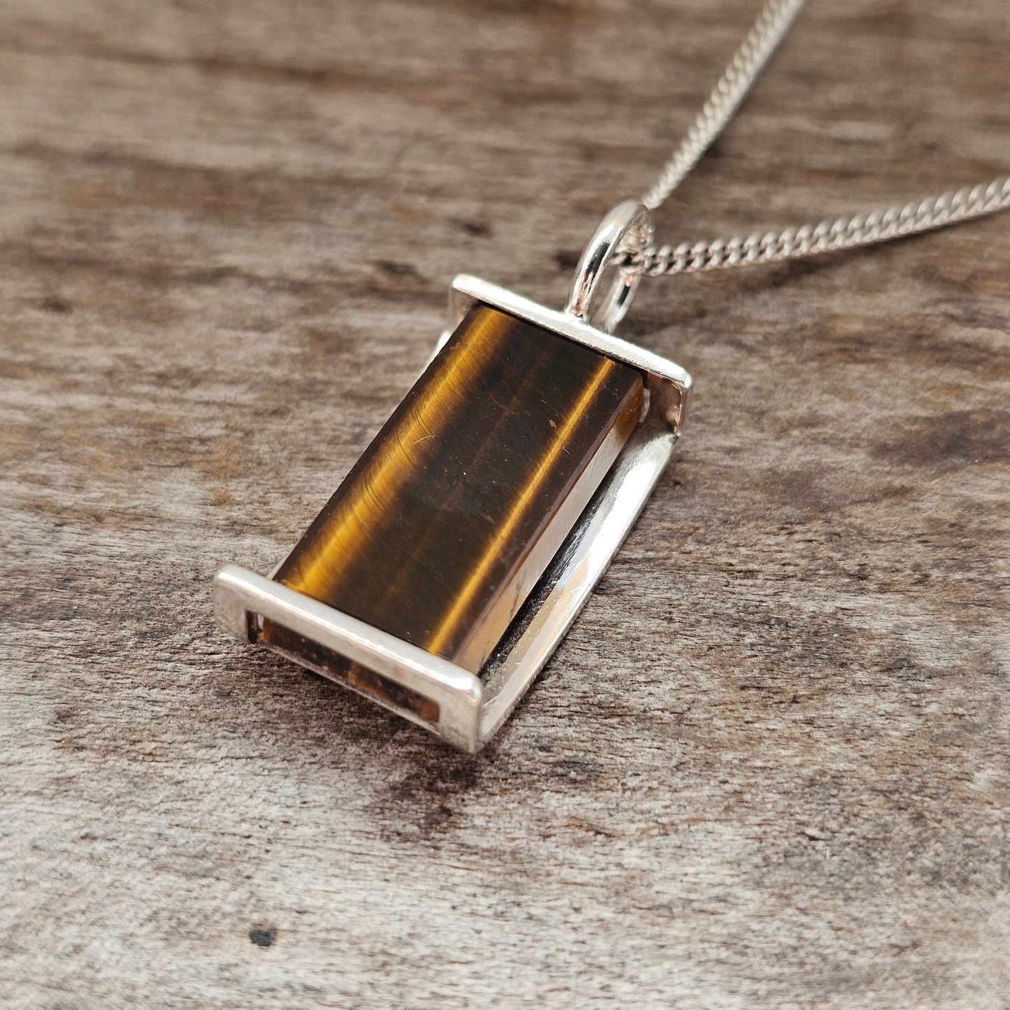 1960s Modernist Silver & Tiger's Eye Necklace Pendant by Elis Kauppi Kupittaan Kulta 1962