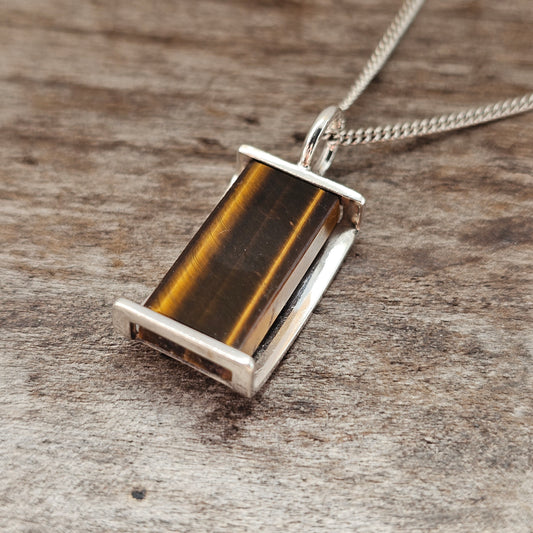 1960s Modernist Silver & Tiger's Eye Necklace Pendant by Elis Kauppi Kupittaan Kulta 1962