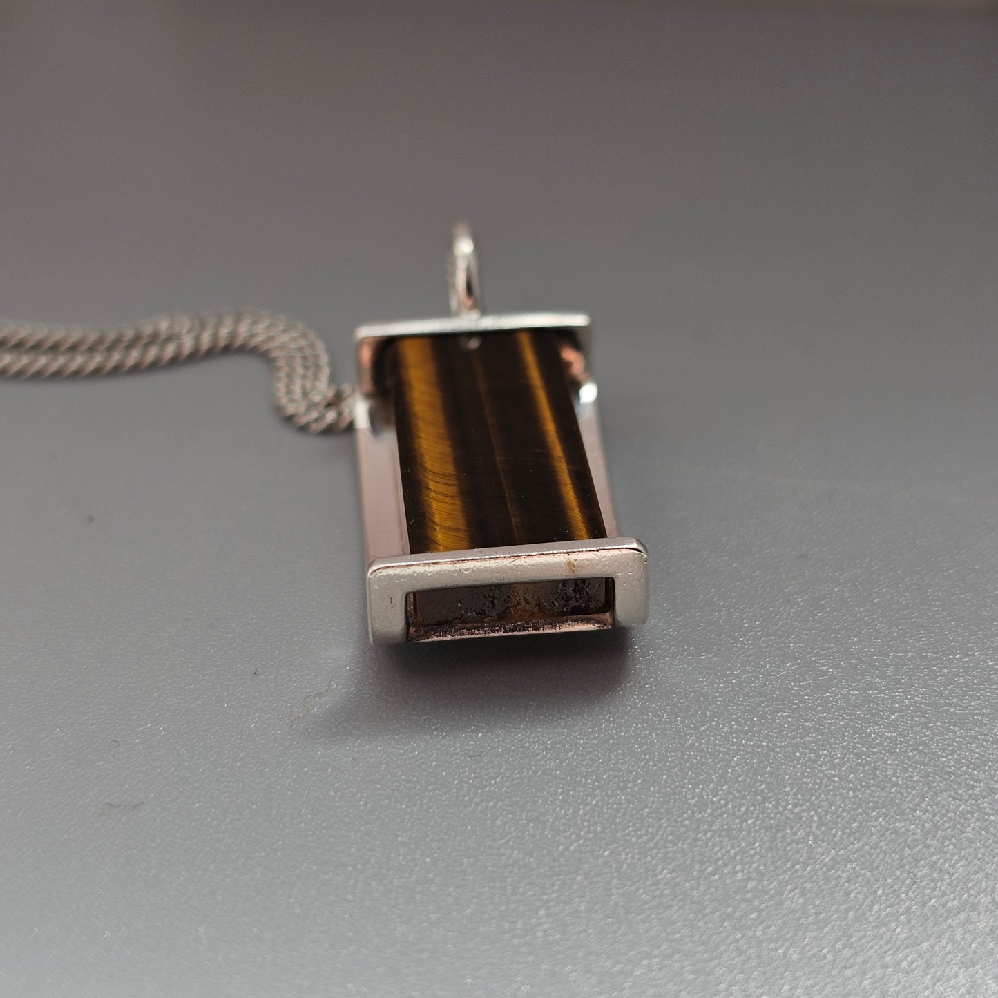 1960s Modernist Silver & Tiger's Eye Necklace Pendant by Elis Kauppi Kupittaan Kulta 1962