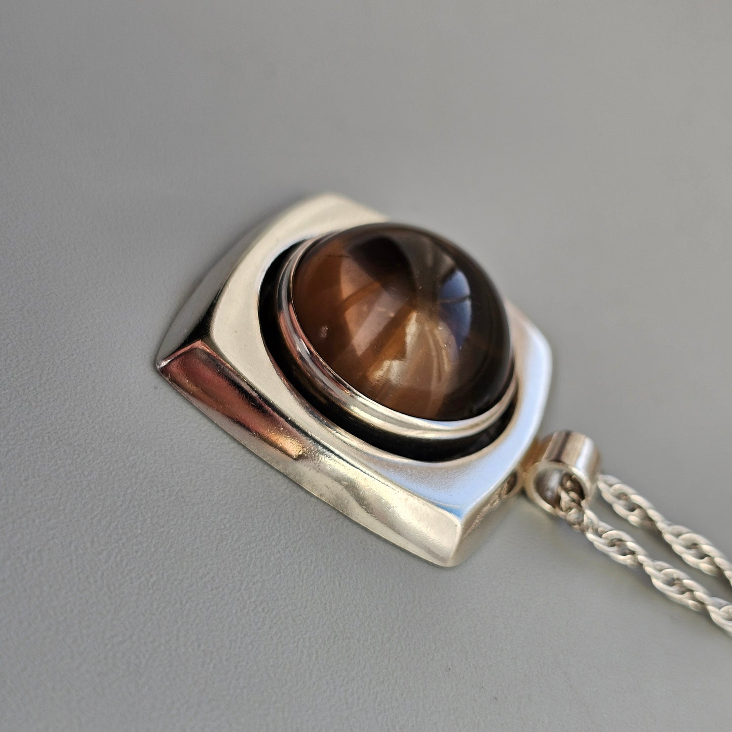 Vintage 1960s Modernist Silver & Smoky Quartz Necklace Pendant by Erik Granit & Co - 1966