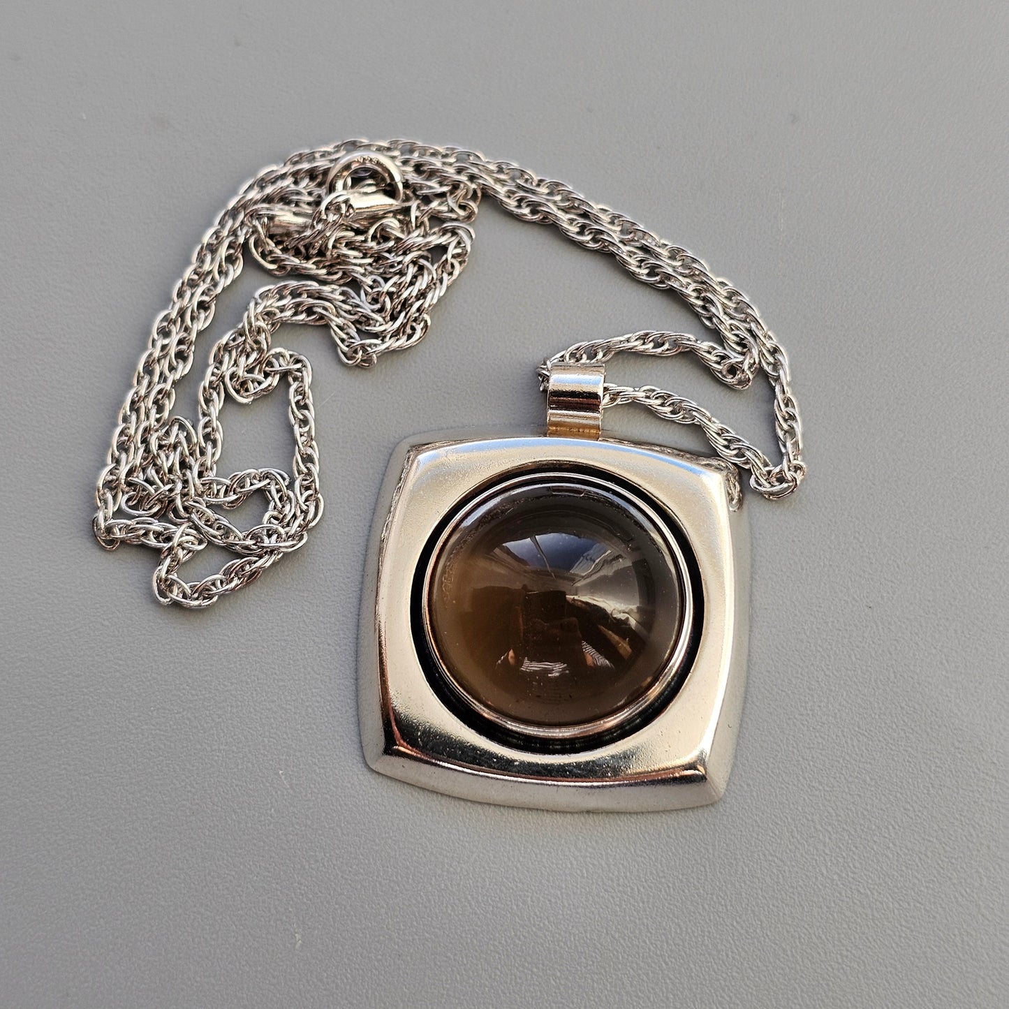 Vintage 1960s Modernist Silver & Smoky Quartz Necklace Pendant by Erik Granit & Co - 1966