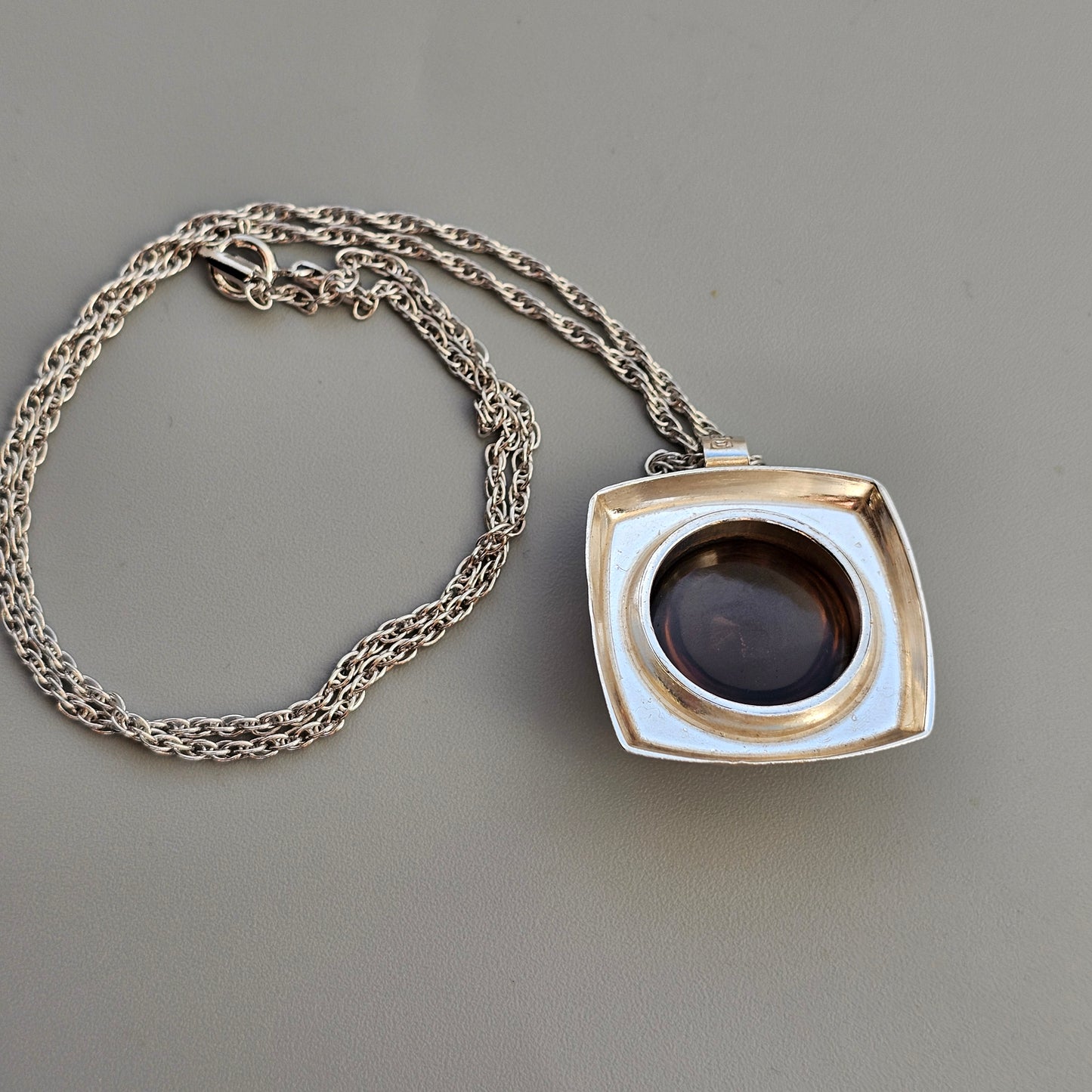 Vintage 1960s Modernist Silver & Smoky Quartz Necklace Pendant by Erik Granit & Co - 1966