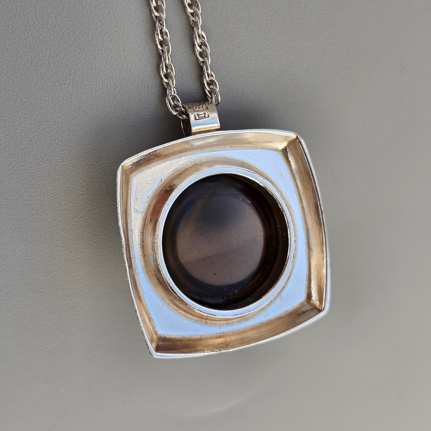 Vintage 1960s Modernist Silver & Smoky Quartz Necklace Pendant by Erik Granit & Co - 1966