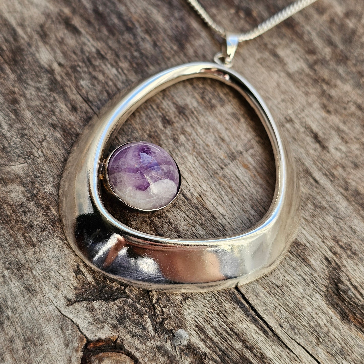 1960s Finnish Modernist Silver and Amethyst Necklace by Kaunis Koru, Heikki Kaksonen - 1961