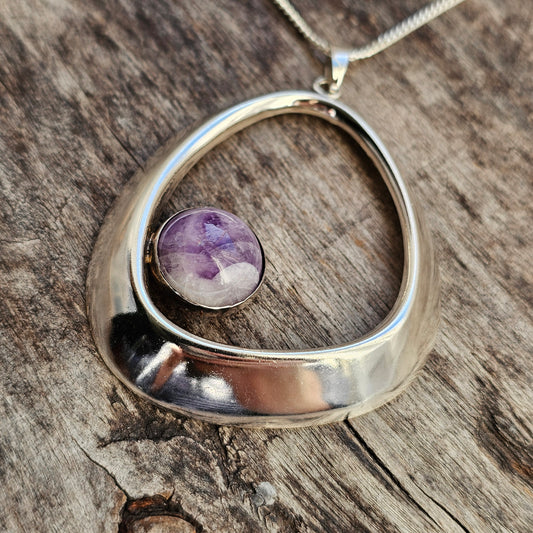 1960s Finnish Modernist Silver and Amethyst Necklace by Kaunis Koru, Heikki Kaksonen - 1961