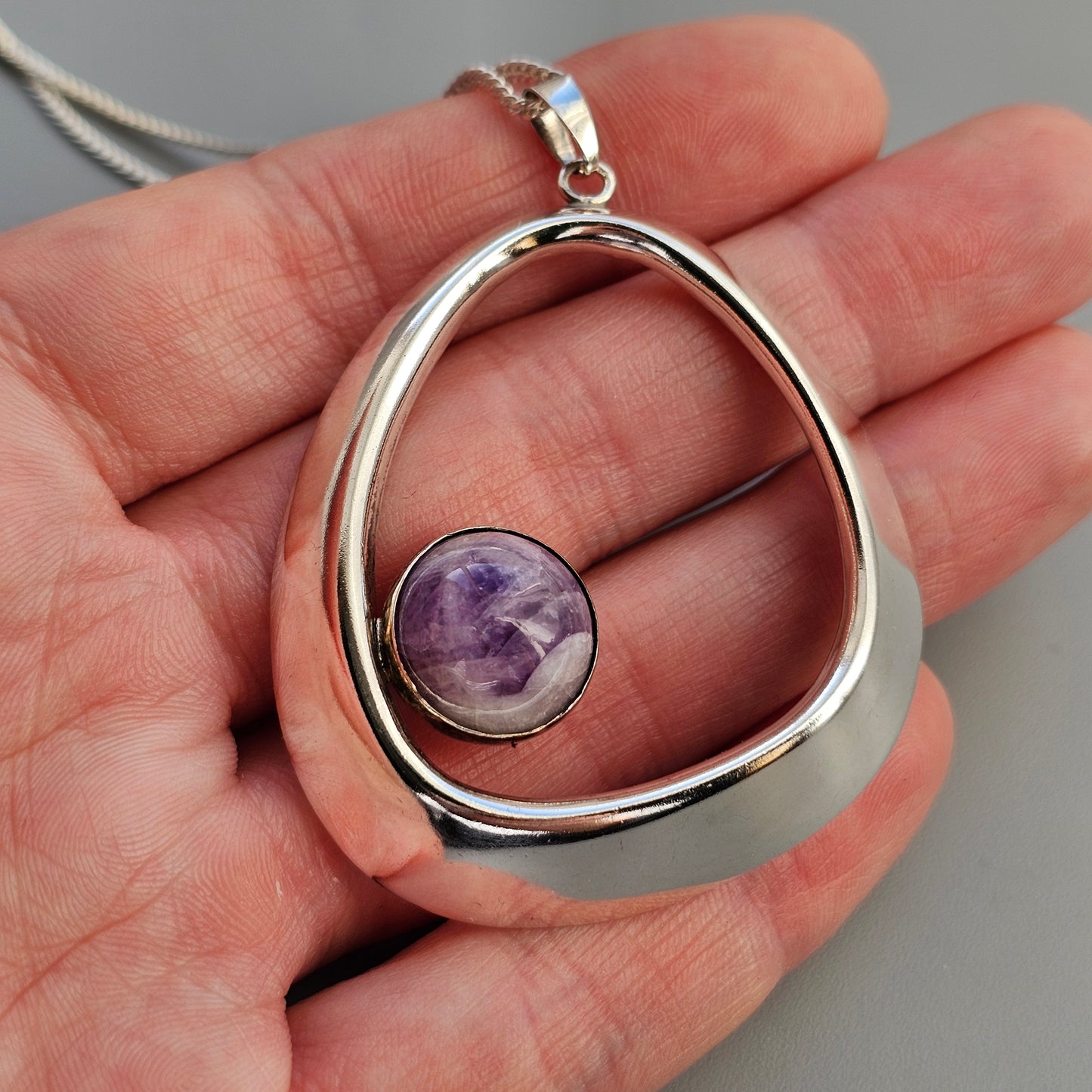 1960s Finnish Modernist Silver and Amethyst Necklace by Kaunis Koru, Heikki Kaksonen - 1961