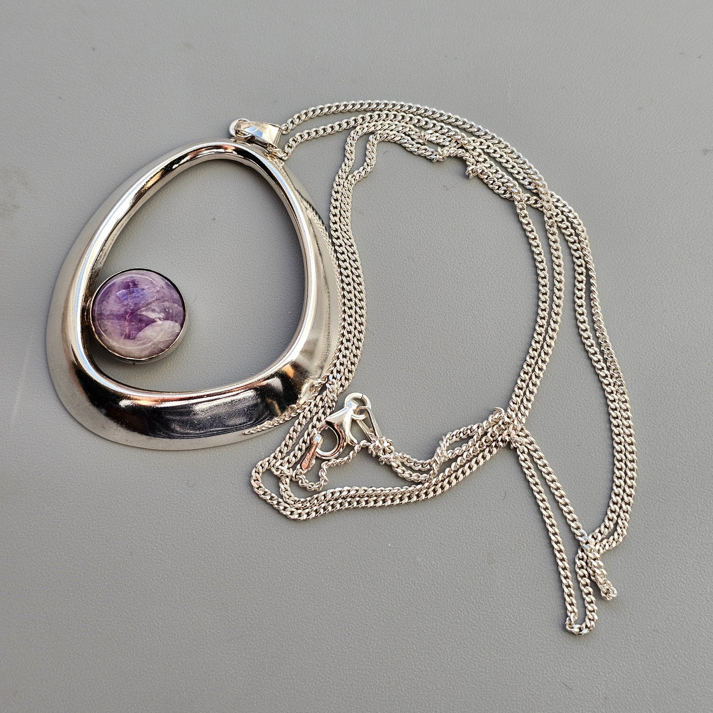 1960s Finnish Modernist Silver and Amethyst Necklace by Kaunis Koru, Heikki Kaksonen - 1961