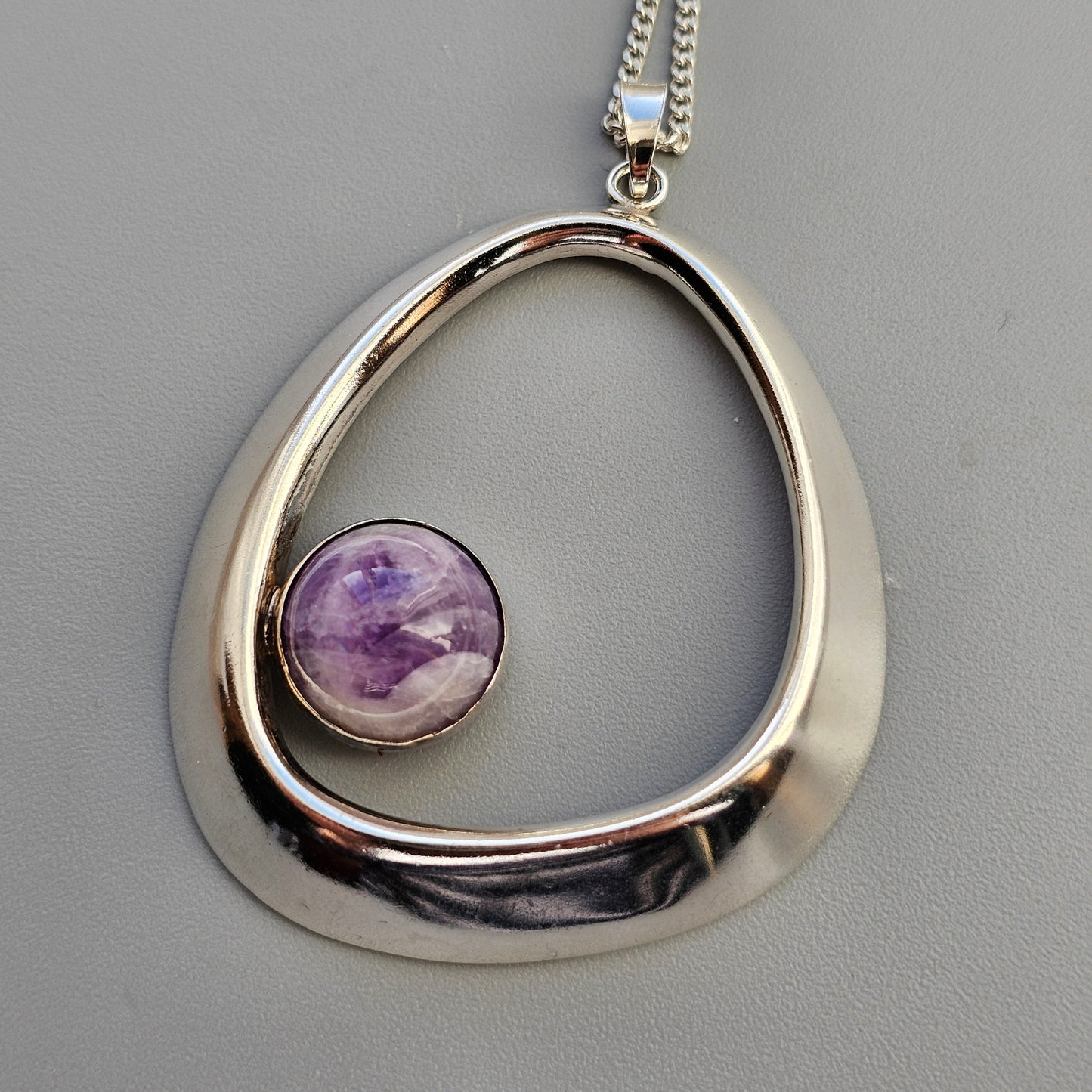 1960s Finnish Modernist Silver and Amethyst Necklace by Kaunis Koru, Heikki Kaksonen - 1961