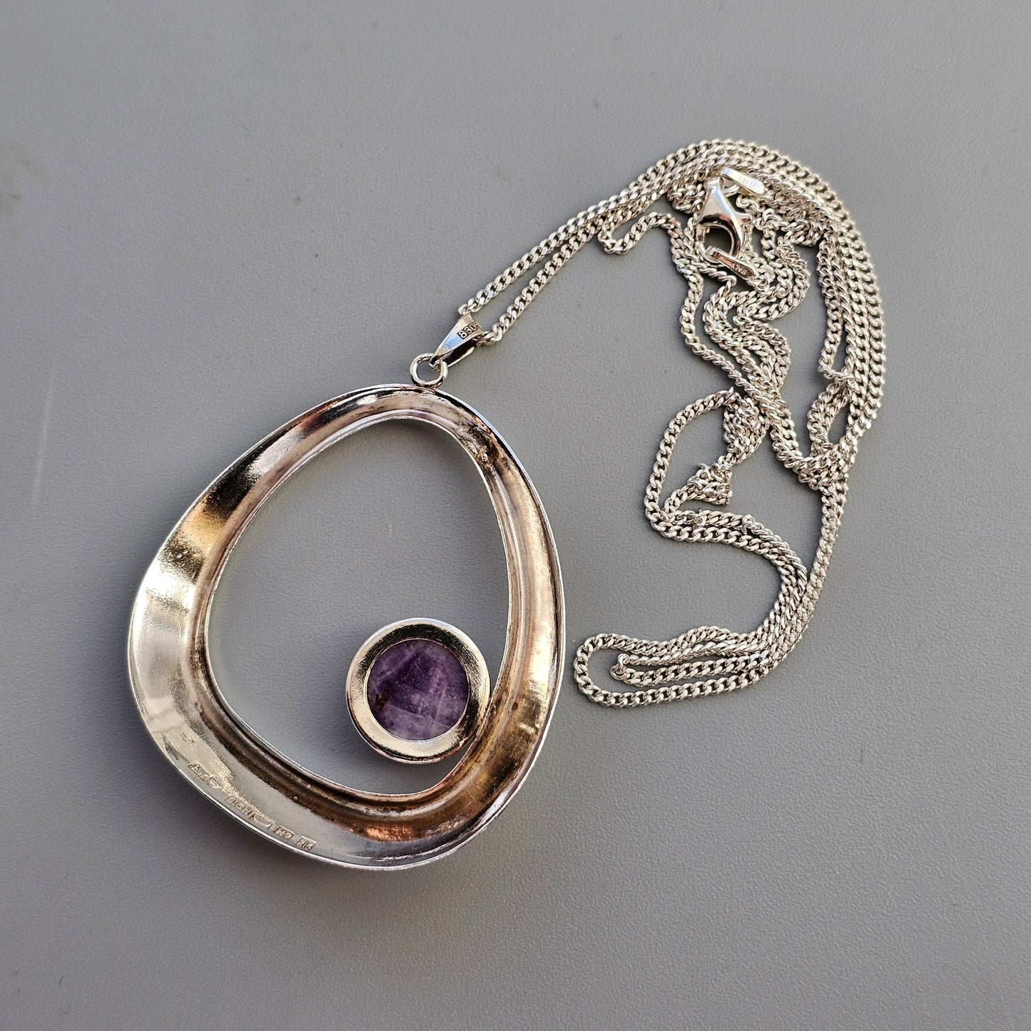 1960s Finnish Modernist Silver and Amethyst Necklace by Kaunis Koru, Heikki Kaksonen - 1961