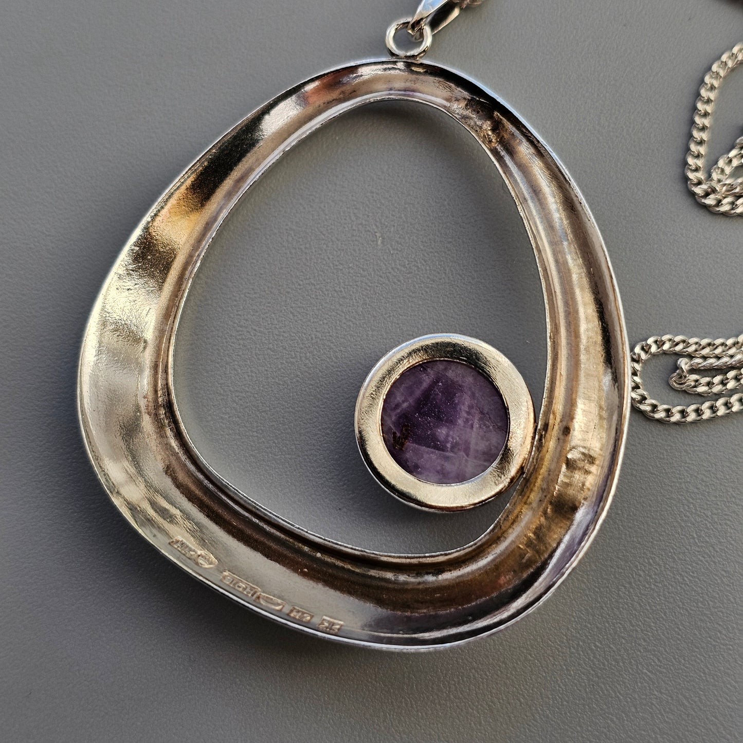 1960s Finnish Modernist Silver and Amethyst Necklace by Kaunis Koru, Heikki Kaksonen - 1961
