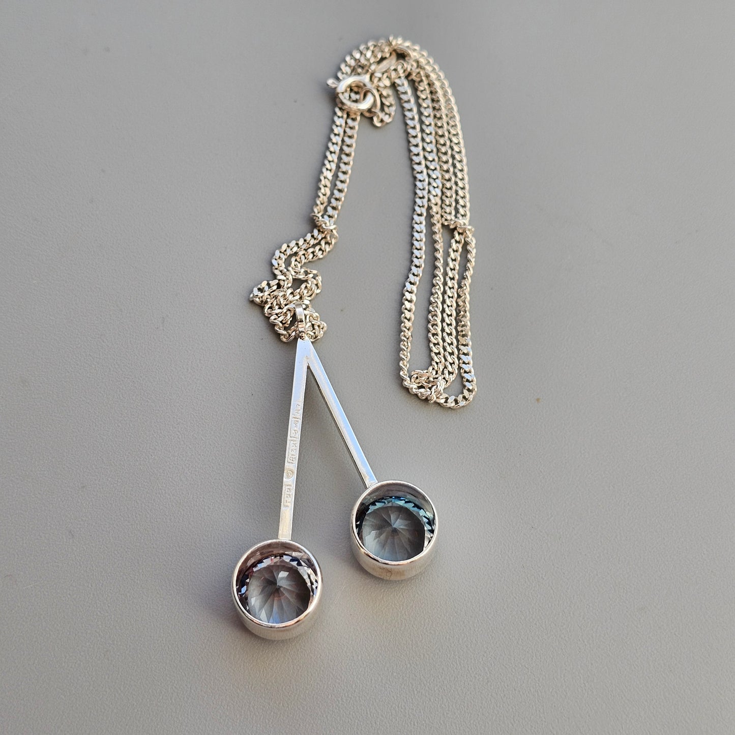 Modernist 1960s Finnish Silver Necklace Pendant with Lab-Created Blue Spinel by Tuomo Rissanen - 1966