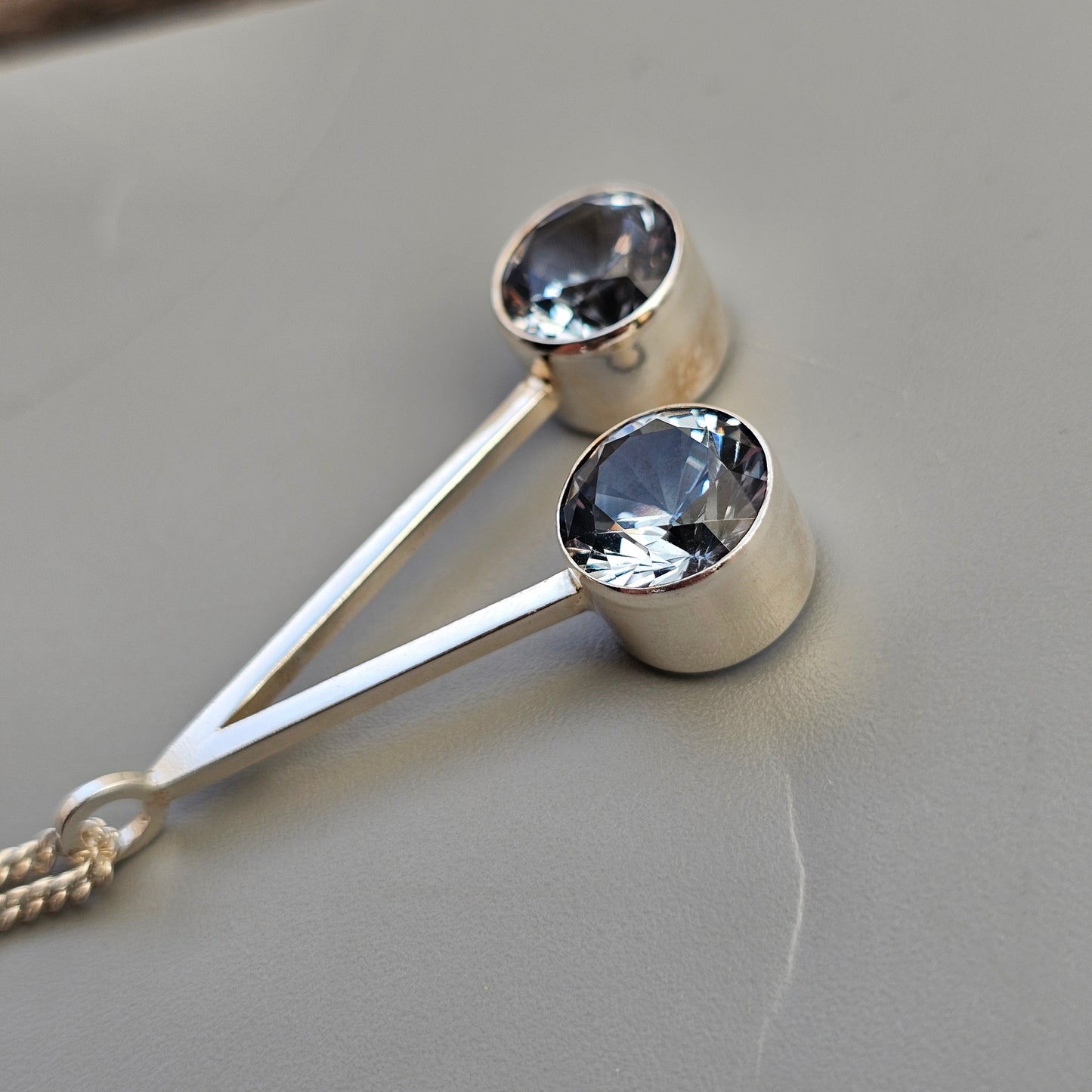 Modernist 1960s Finnish Silver Necklace Pendant with Lab-Created Blue Spinel by Tuomo Rissanen - 1966