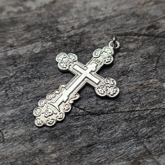 Vintage Finnish Orthodox Silver Cross Necklace Pendant