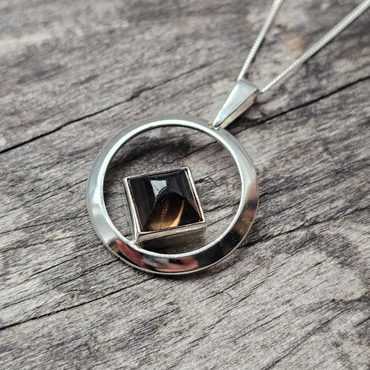 Modernist 60s 70s Finnish Silver Necklace Pendant with Smoky Quartz