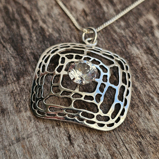 1960s 1970s Finnish Silver Modernist Necklace Pendant with Clear Spinel by Kultaseppä Salovaara