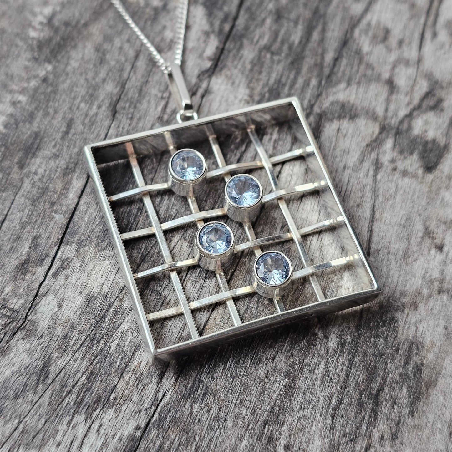 Modernist 1960s Silver & Lab-Created Blue Spinel Pendant by Kultaseppä Salovaara 1967