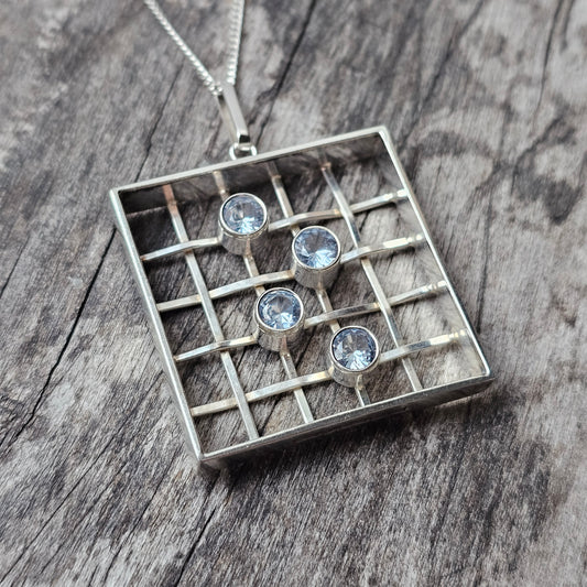 Modernist 1960s Silver & Lab-Created Blue Spinel Pendant by Kultaseppä Salovaara 1967
