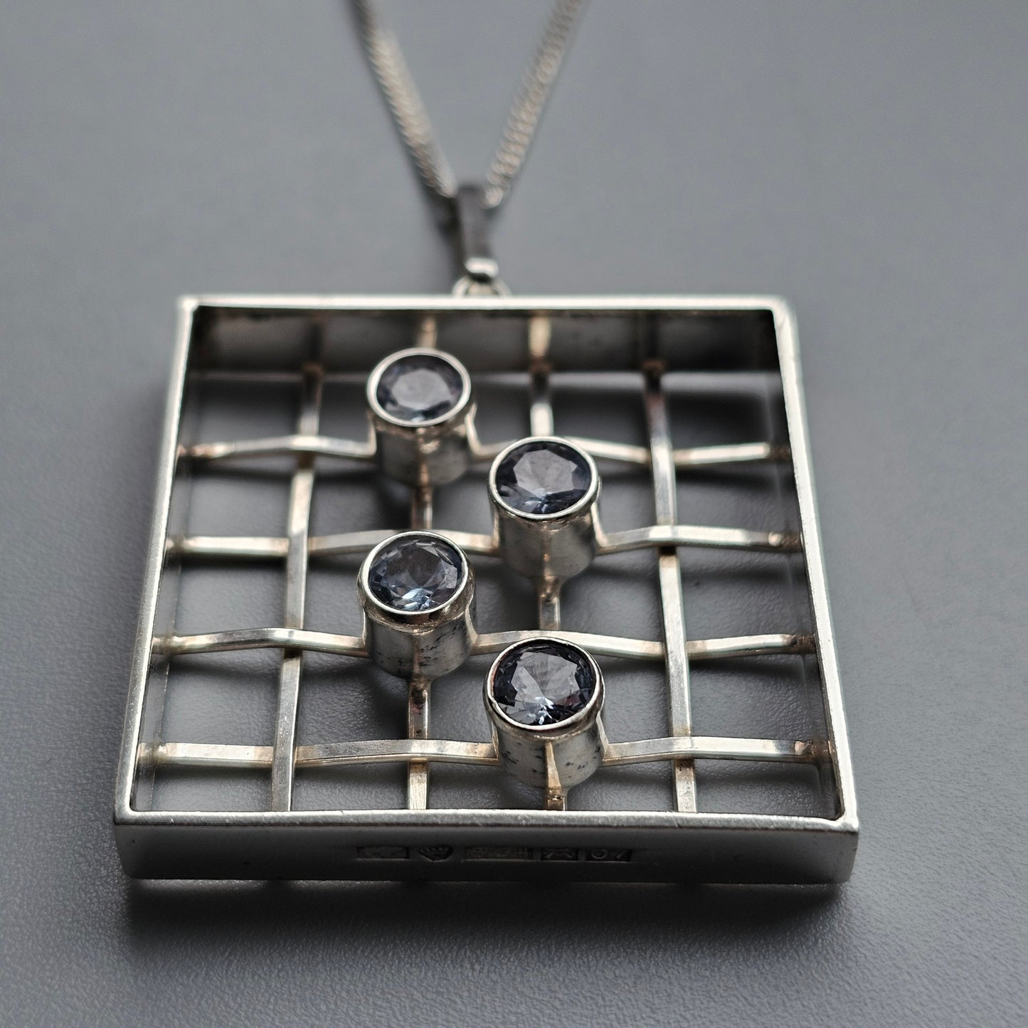 Modernist 1960s Silver & Lab-Created Blue Spinel Pendant by Kultaseppä Salovaara 1967