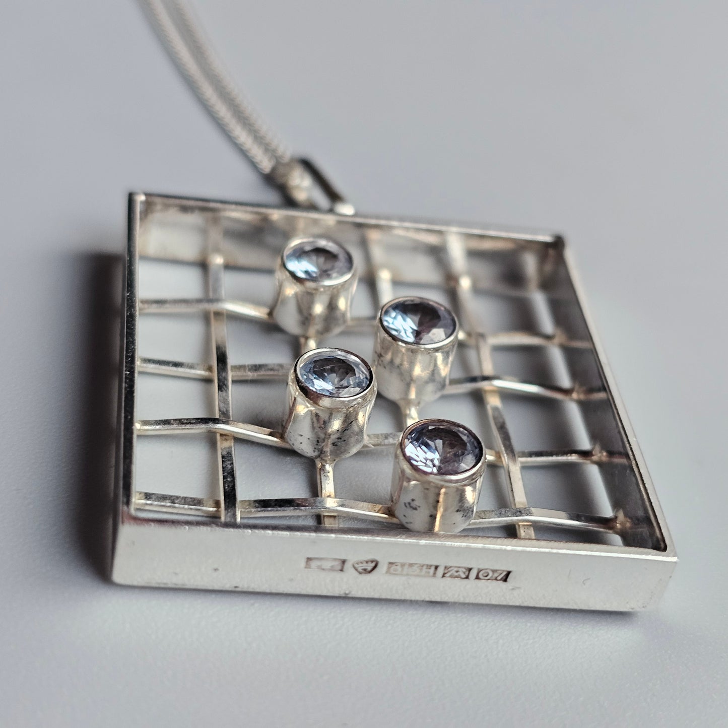 Modernist 1960s Silver & Lab-Created Blue Spinel Pendant by Kultaseppä Salovaara 1967