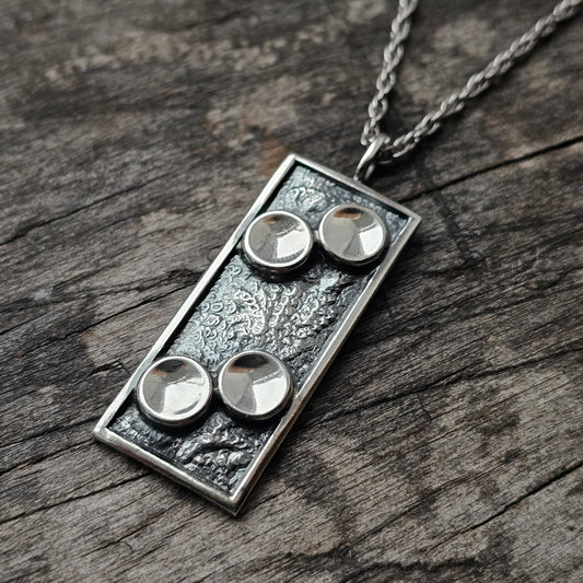 Vintage Finnish Modernist Textured Silver Pendant Necklace - 1968