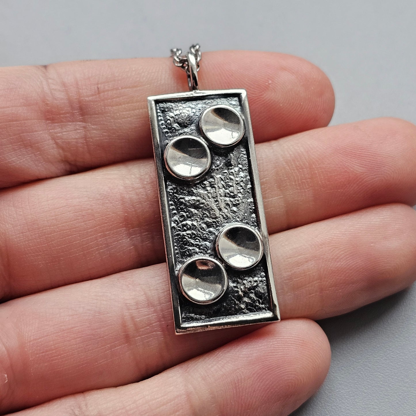 Vintage Finnish Modernist Textured Silver Pendant Necklace - 1968