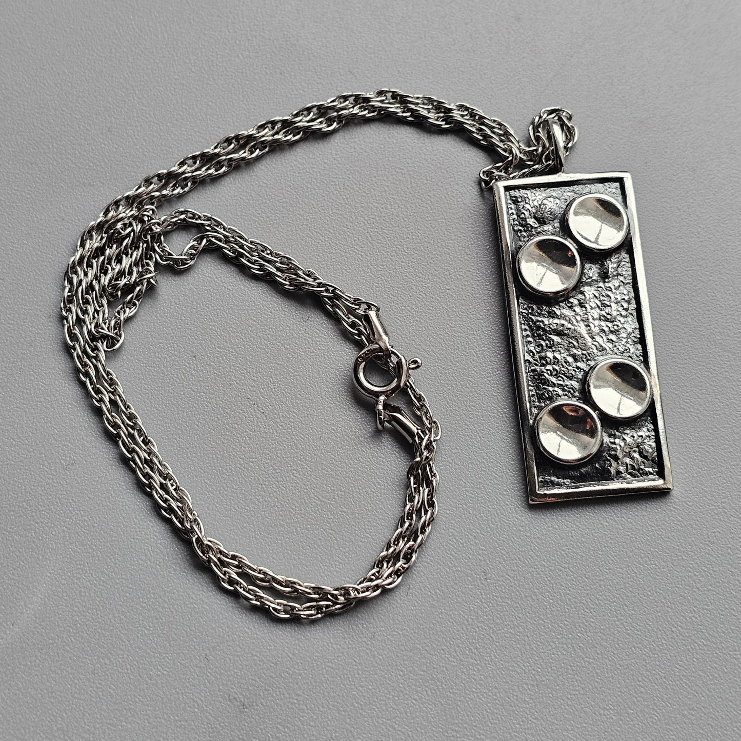 Vintage Finnish Modernist Textured Silver Pendant Necklace - 1968