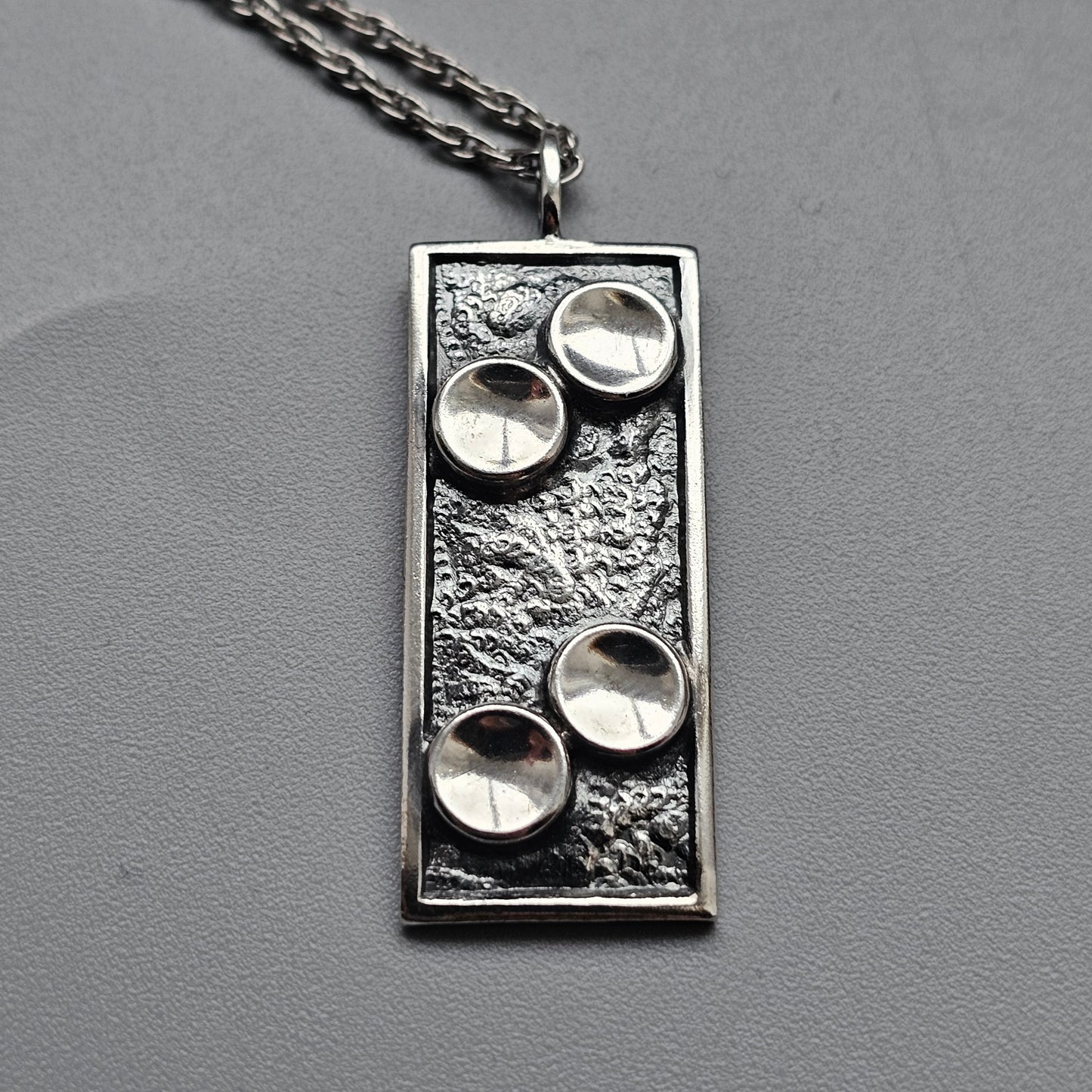 Vintage Finnish Modernist Textured Silver Pendant Necklace - 1968