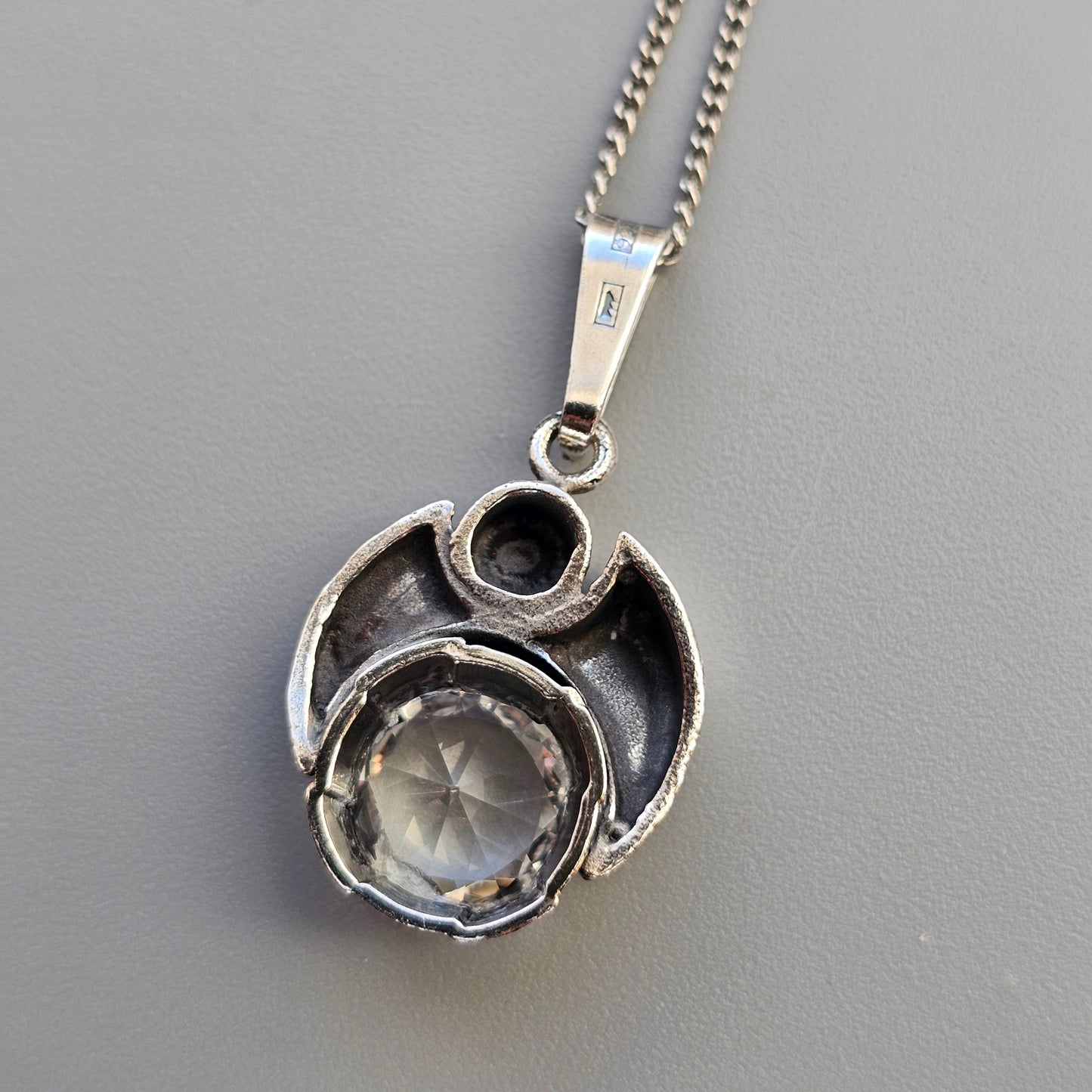 Vintage Sterling Silver & Rock Crystal Necklace Pendant by Karl Laine & Finnfeelings 1974