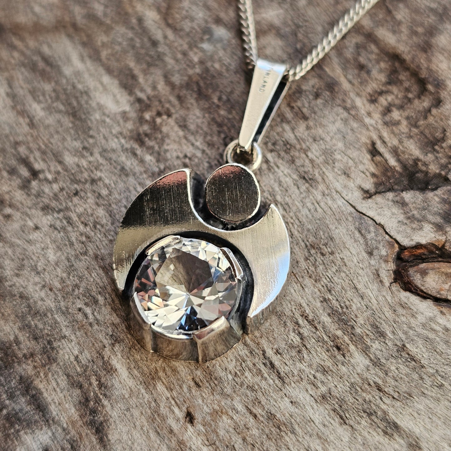 Vintage Sterling Silver & Rock Crystal Necklace Pendant by Karl Laine & Finnfeelings 1974