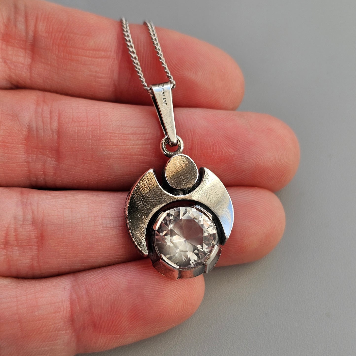 Vintage Sterling Silver & Rock Crystal Necklace Pendant by Karl Laine & Finnfeelings 1974