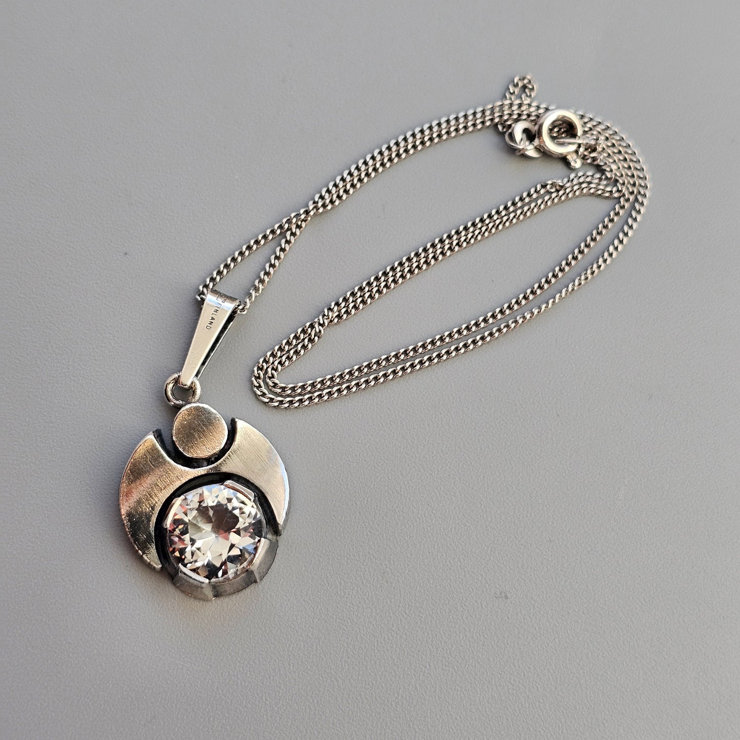 Vintage Sterling Silver & Rock Crystal Necklace Pendant by Karl Laine & Finnfeelings 1974